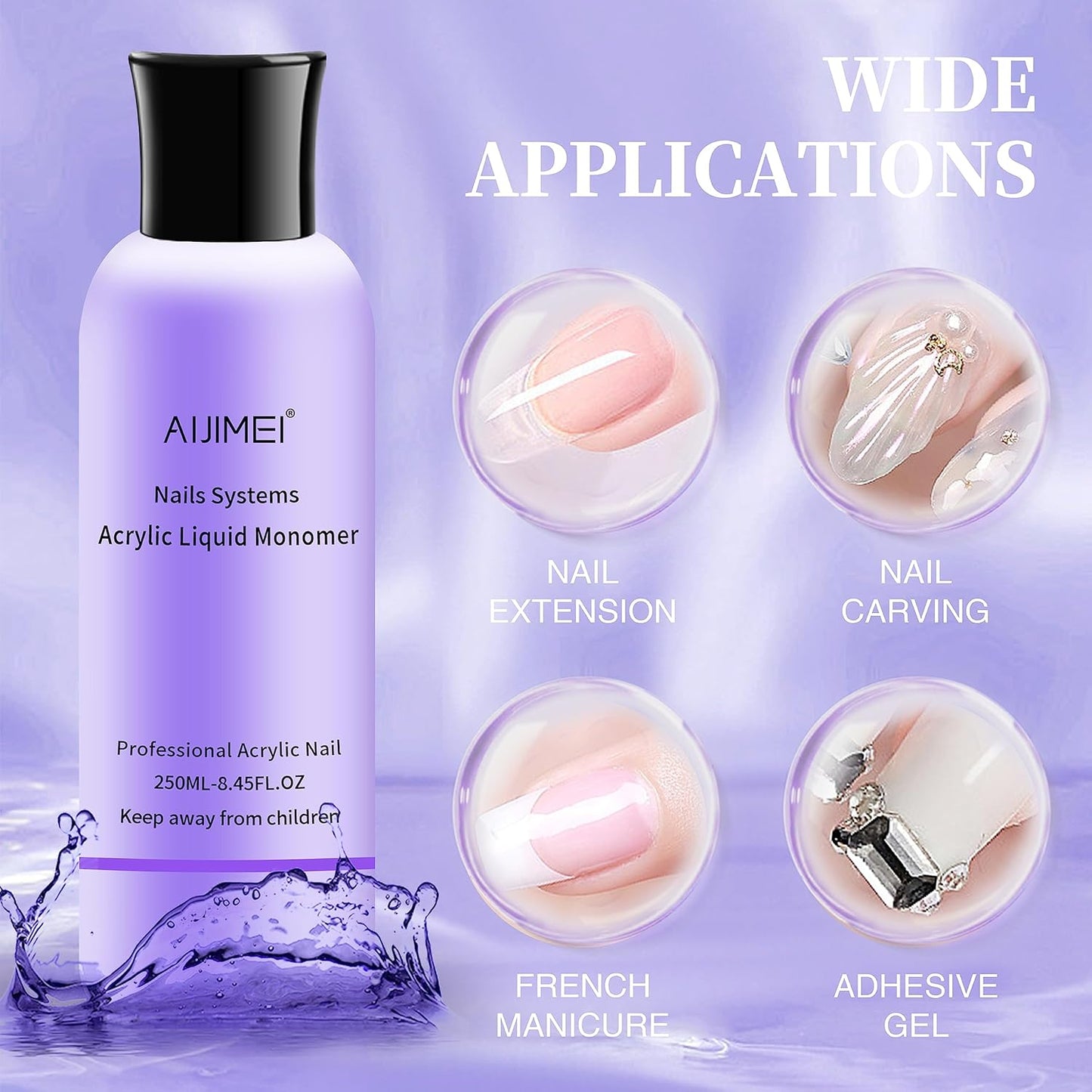 AIJIMEI Acrylic Liquid Monomer 250ML/8.5FL.OZ with 3PCS Acrylic Nail Brushes for Acrylic Powder Acrylic Nail Liquid Monomer For Acrylic Nails For Nails Powders & Liquids