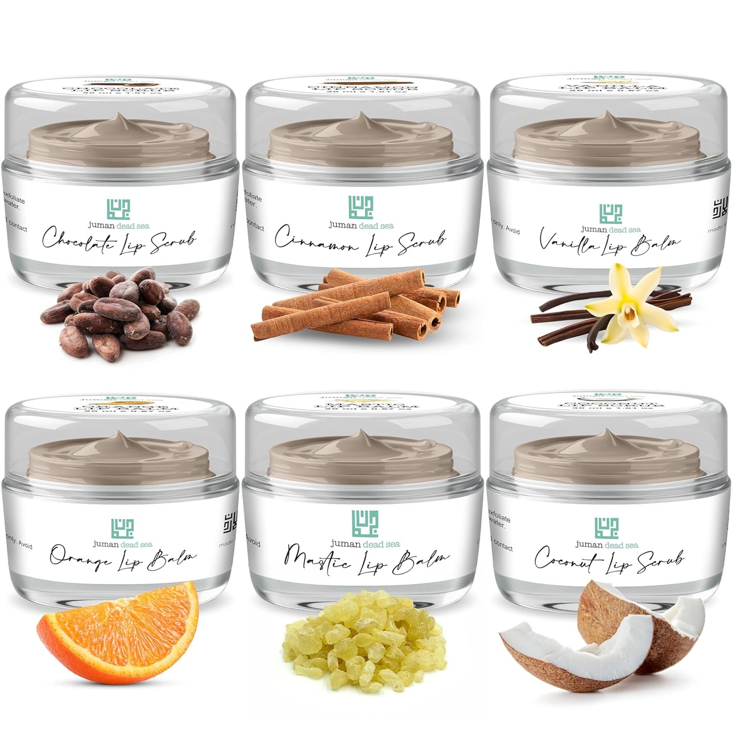 Juman Dead Sea Minerals Lip Care Set Trio | Lip Exfoliator Scrubs & Moisturizing Lip Balms | Ultra Gift Set | Hydrates & Protects | With Essential Oils | Vegan | SLS & Paraben-Free