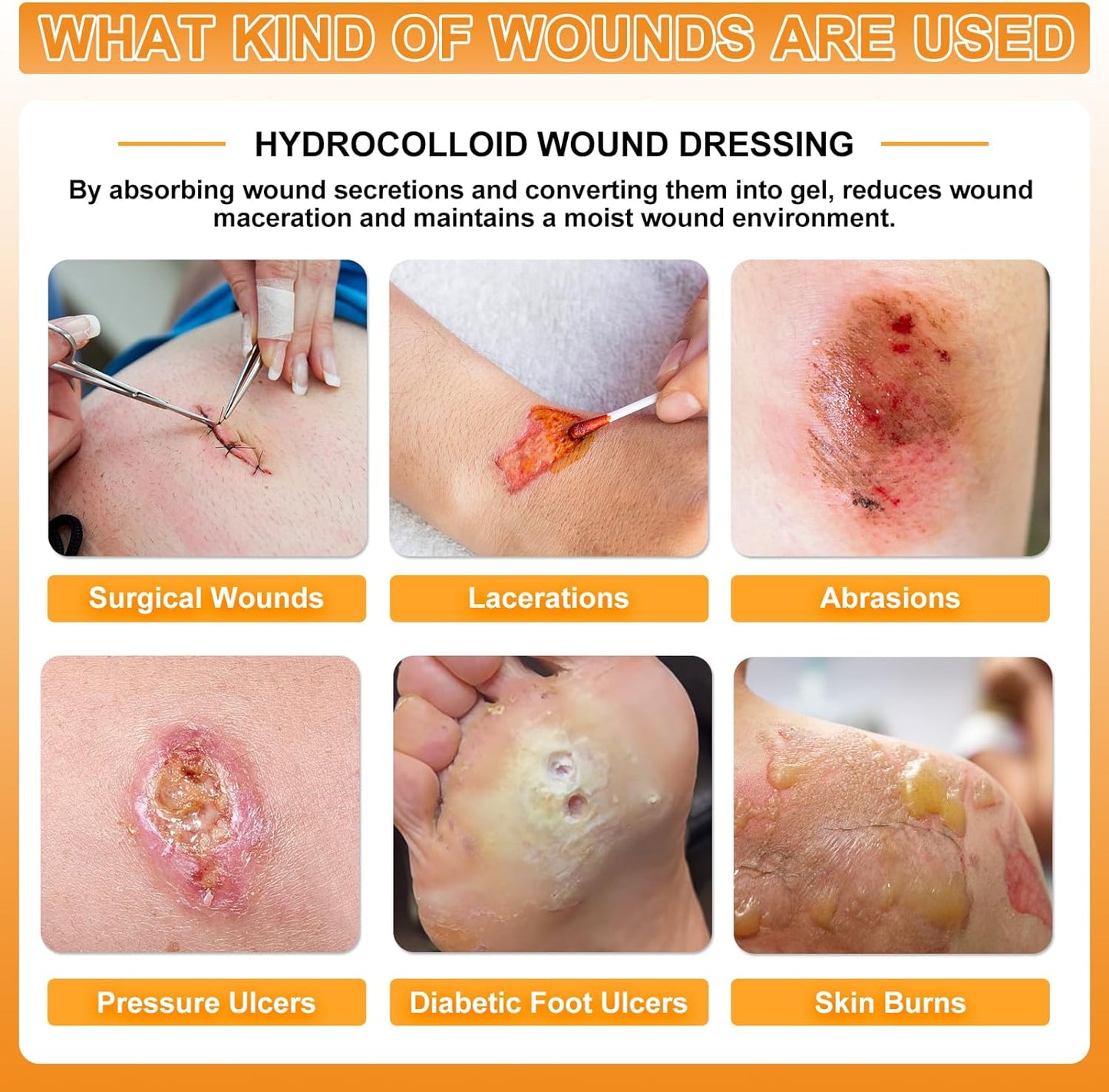 Carbou Hydrocolloid Wound Dressing 4"x4", 20 Individual Pack, Self-Adhesive Ultra Thin Hydrocolloid Bandages, Waterproof Absorbent Hydrocolloid Patch for Wound Care, Bedsore, Burn, Abrasion & Blister