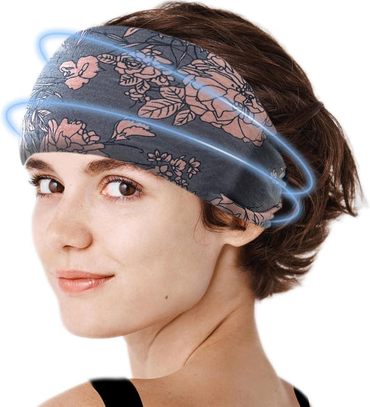 Crimmy Migraine Headache Relief Cap, Cooling Gel Headband Neck Wrap Hat Mask, Soothing Ice Pack Head Face Cold Compress for Tension Stress & Hangover (ice Grey Pink Flowers)