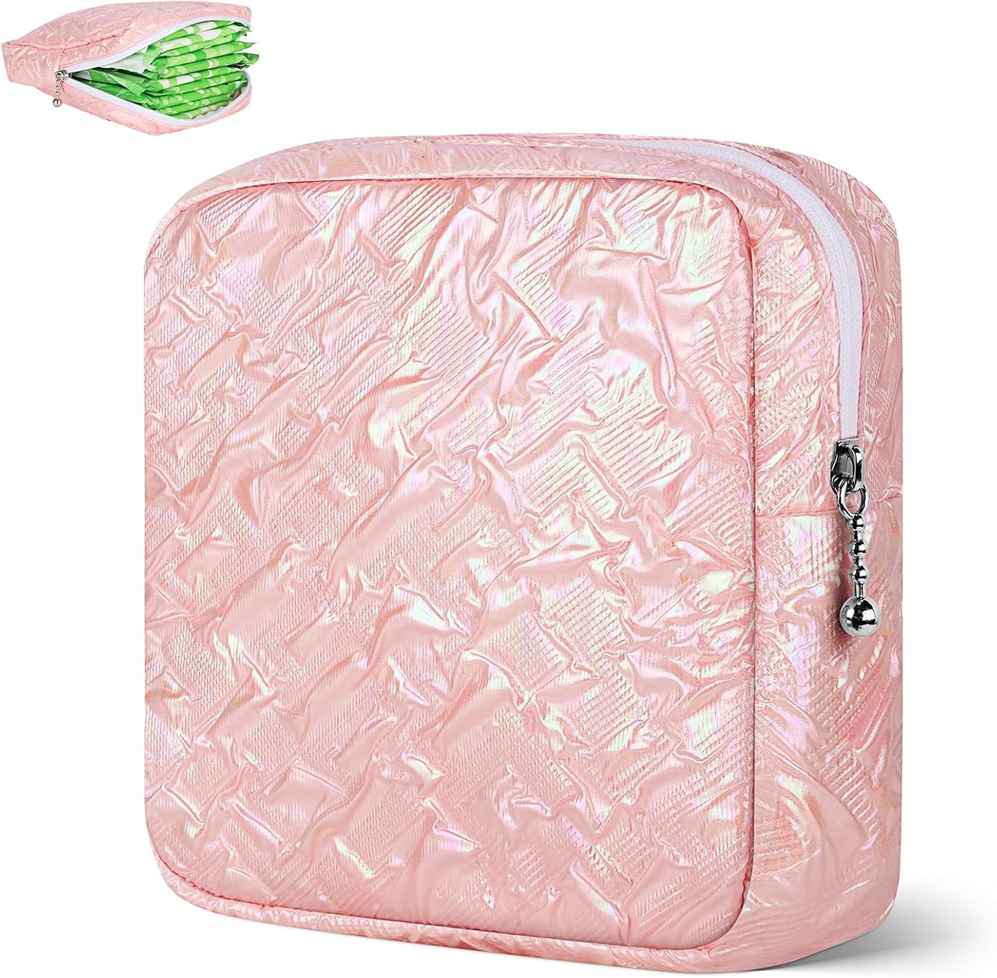 Desing Wish Sanitary Napkin Storage Bag Polyester Fabric Period Bag for Teen Girls Sanitary Pad Pouch for Sanitary Napkins/Tampons/Panty Liners Privacy Protector Pad Bag (Bubble Dazzling Pink)
