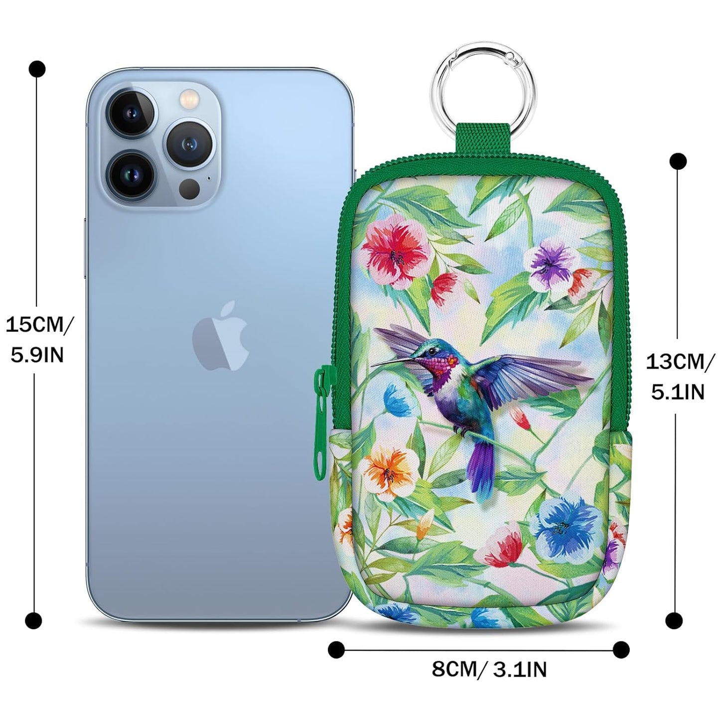 Hummingbird Hand Sanitizer Spray Case, Cute Hand Sanitizer Holder Zippered Pouch, Fashion Accessory with Snap Hook for Glow Mist and Power Mist 1FL OZ