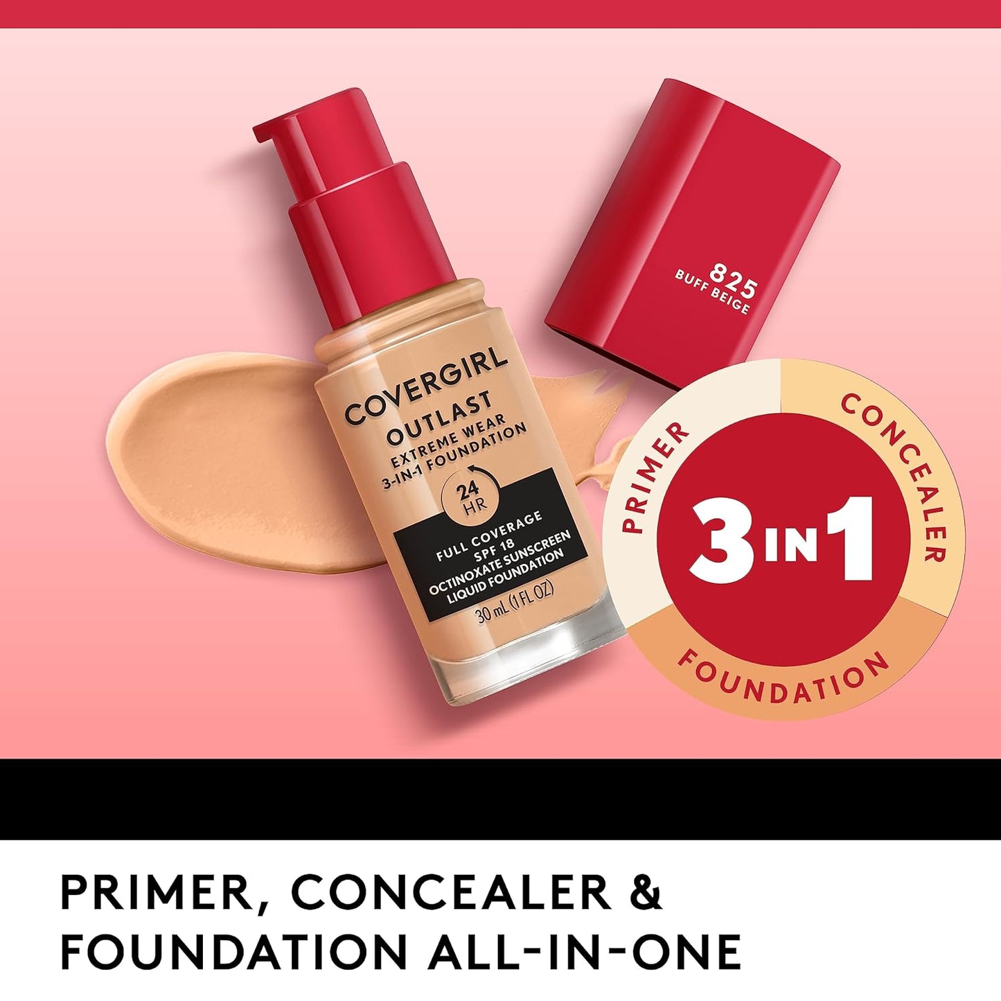 Covergirl Outlast Extreme Wear 3-in-1 Full Coverage Liquid Foundation, SPF 18 Sunscreen, Classic Tan, 1 Fl. Oz.