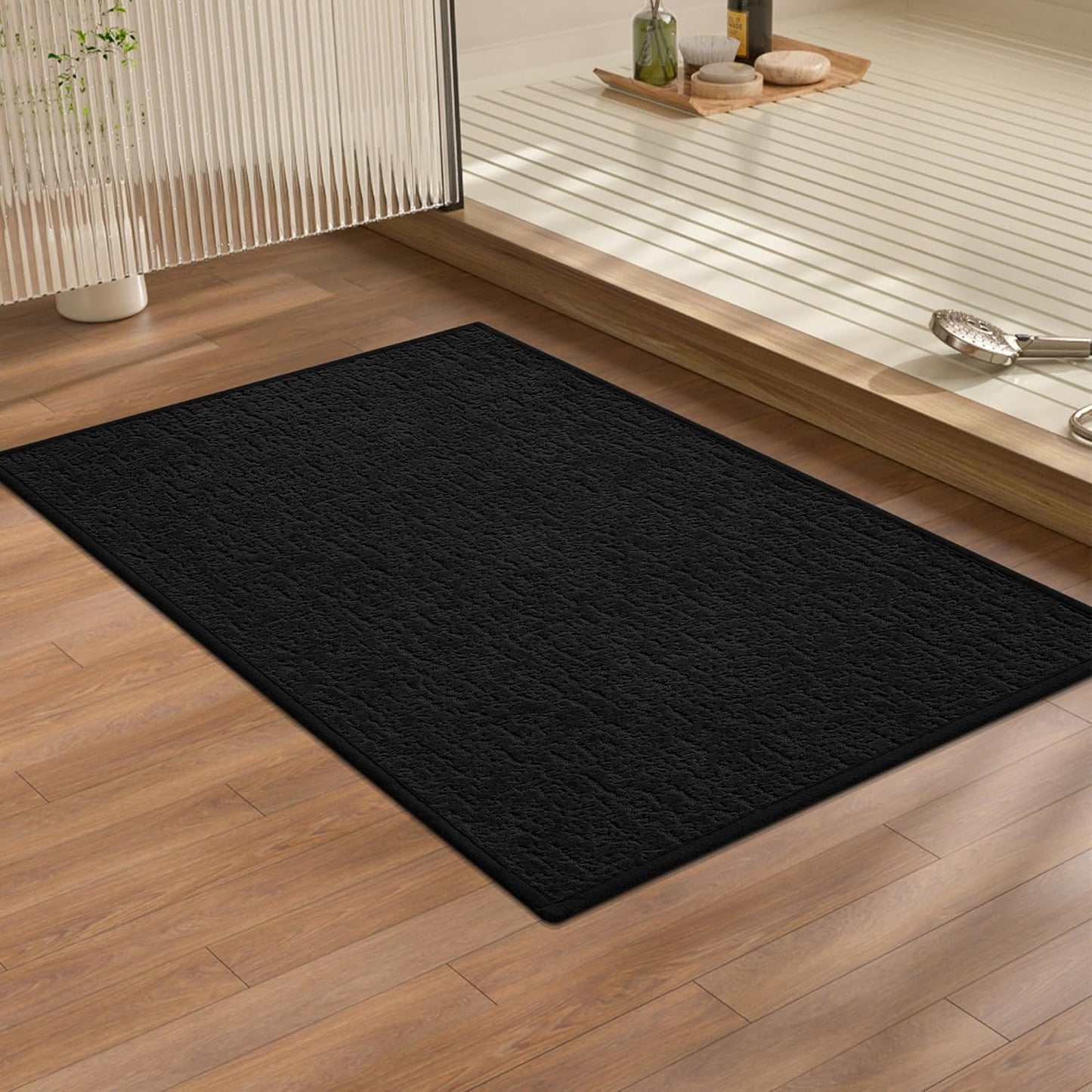 chakme Bathroom Rugs Mat 24x17, Ultra Thin Non Slip Bath Mat Quick Dry Absorbent Bath Mat for Bathroom Floor, (Black, 24"x17")