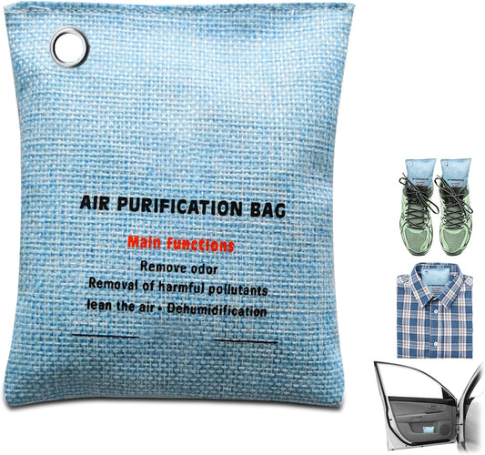 4 Pack charcoal odor absorber,Bamboo Charcoals Air Purifying Bag Charcoals Deodorizer Eliminator for Strong Odors in Car, Closet, Shoe, Basement (100G* 4 Pack Blue, Unscented)