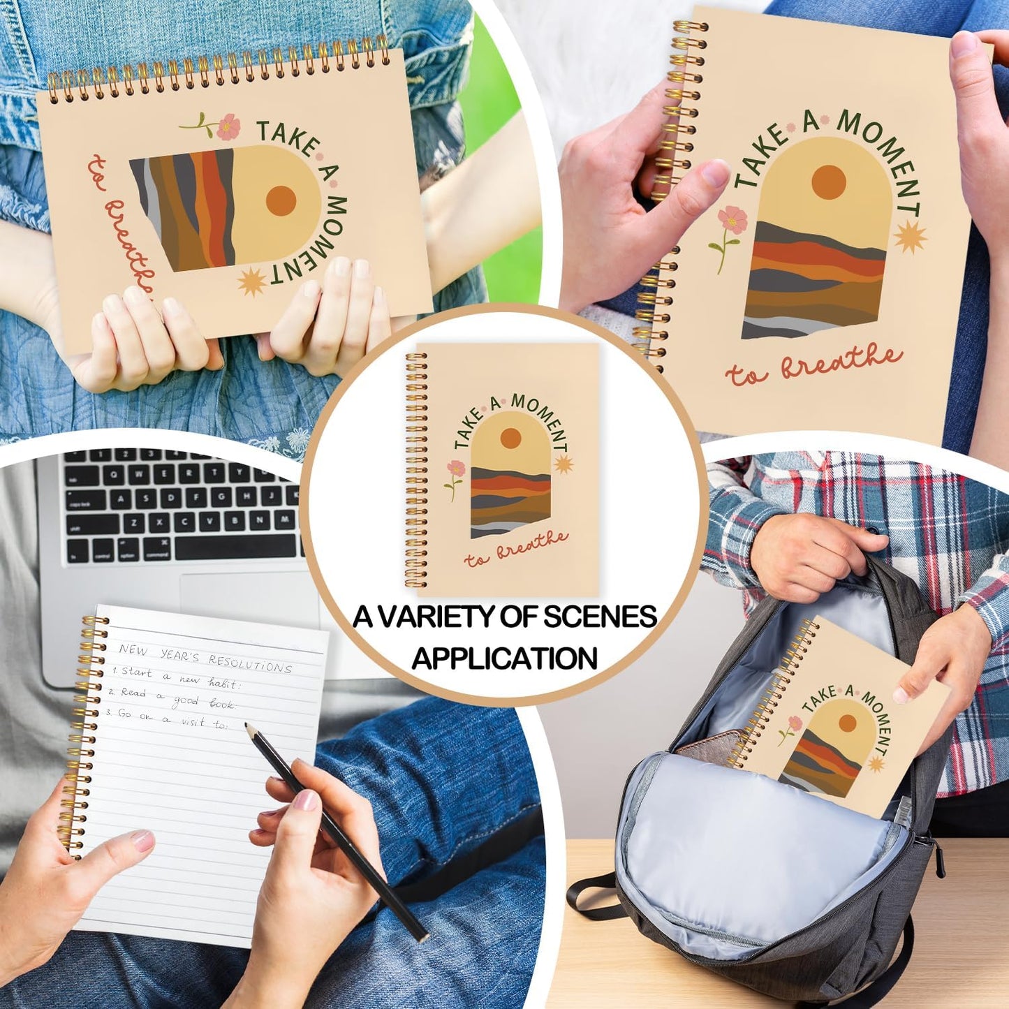 Boho Floral Mental Health Spiral Journal Notebook 5.5x8.3in, Take A Moment to Breathe Inspirational Notebooks for Note Taking, Therapy Office Must Haves, Hardcover Notebook Journal