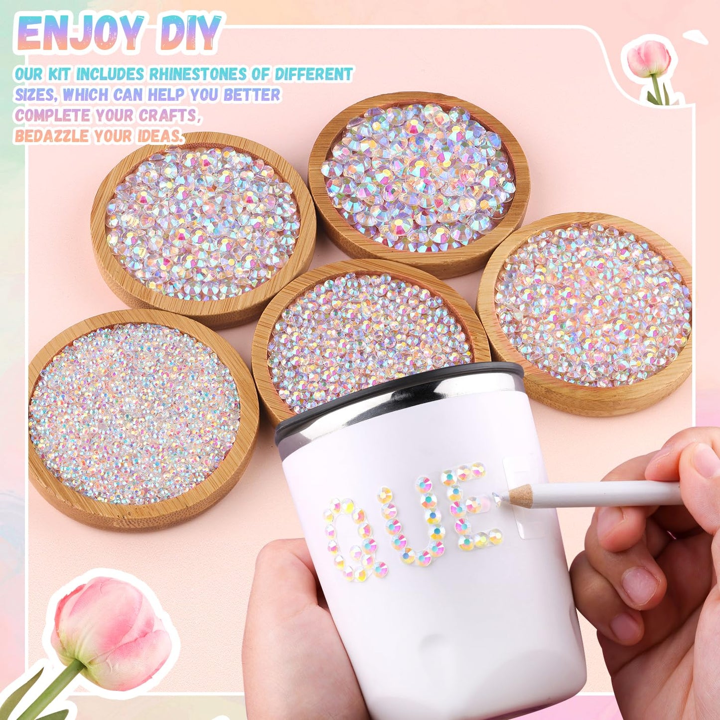 25000Pcs Resin Rhinestones with B7000 Jewelry Glue for Crafting, Transparent AB 2-6mm Non Hotfix Flatback Gems, Bedazzling Crystal for DIY Crafts Clothing Tumblers Mugs Shoes Fabric Decor Nail Art