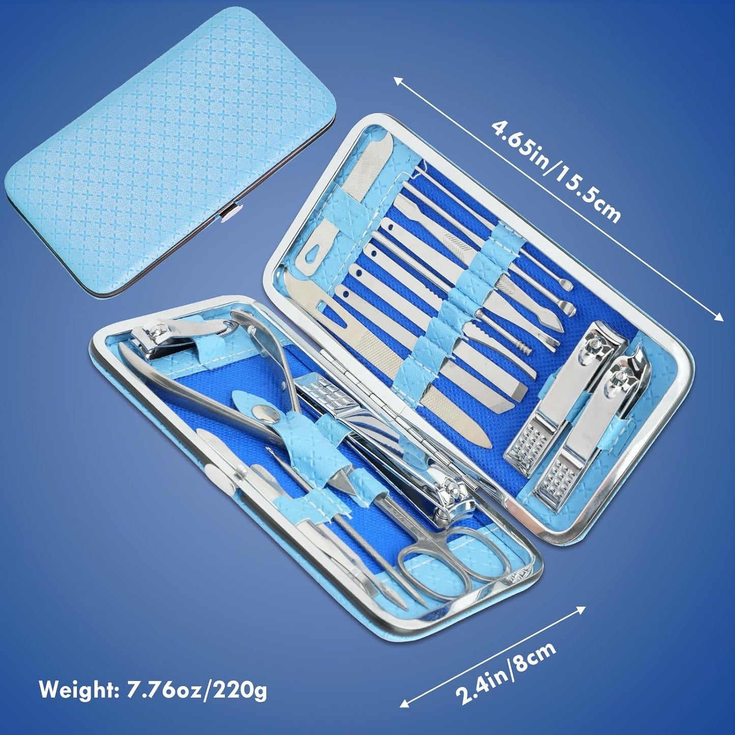 Manicure Set - 19 in 1 Professional Nail Clippers Pedicure Kit, Manicure Tool Kit, Stainless Steel Facial Grooming Set Kit, Gift Idea for Women, Men, Girls, Teens, Blue