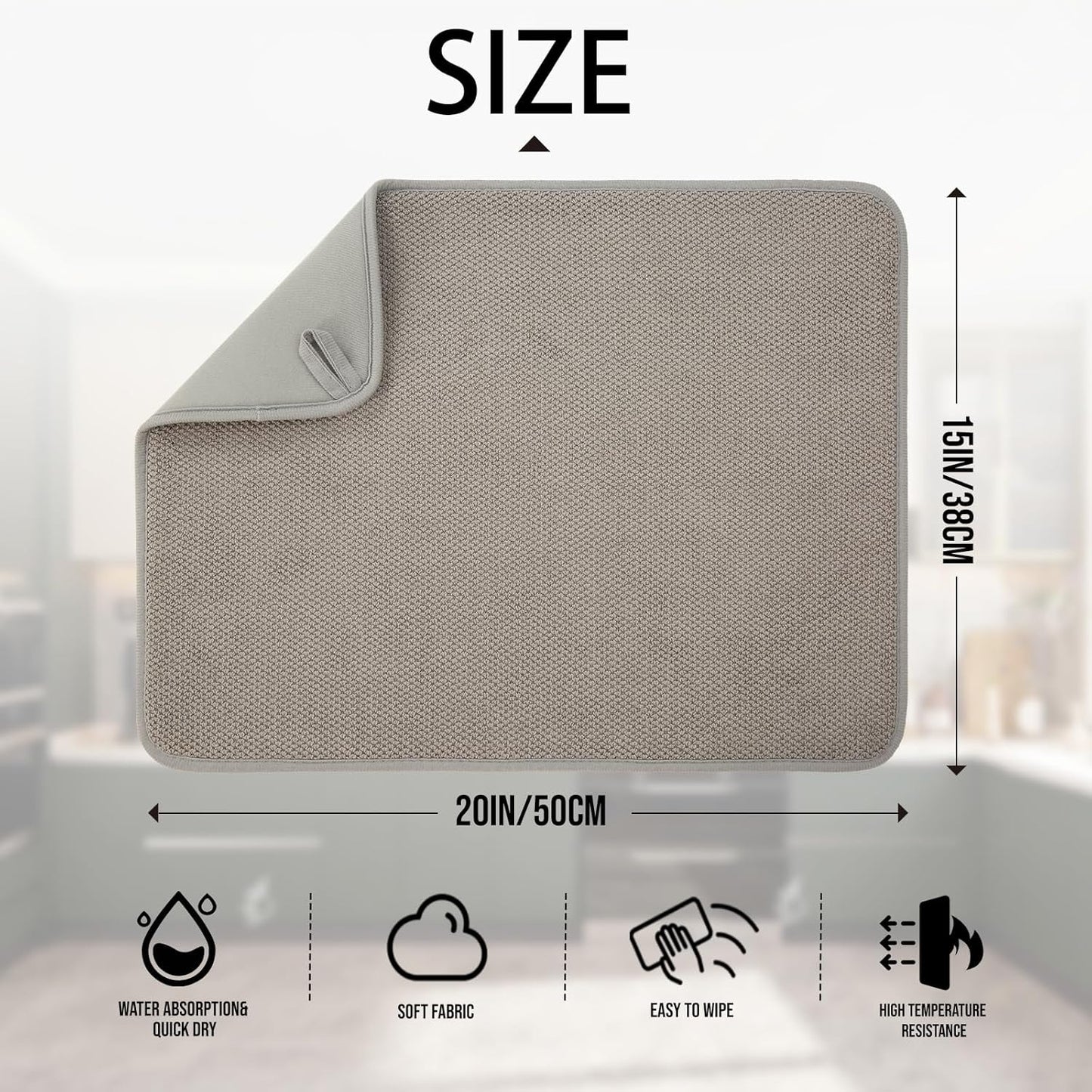 2 Pack Microfiber Dish Drying Mat for Kitchen Counter,Ultra Absorbent Dish Drainer Mat ,Dish Drying Pad , Dish Rack Mat 20×15 Inch (Gray)