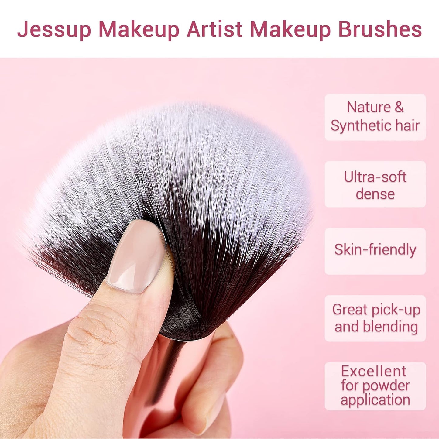 Jessup Brand 25pcs Professional Makeup Brush Set Beauty Cosmetic Foundation Powder Blusher Eyeshadow Blending Natural-Synthetic Hair Brushes Set (Black/Rose Gold)
