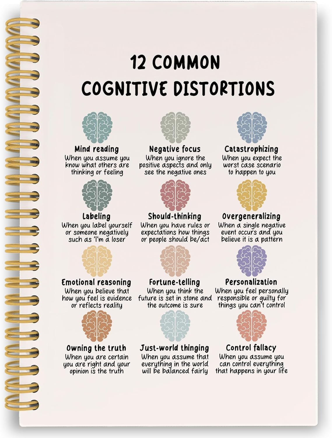 XPH Mental Health Cognitive Distortions Spiral Notebook, Psychology Journaling Notebooks for Women Men, Therapy Hardcover Journal for Counselor Office 160 Pages 5.5 x 8.3 Inch, Mental Health Gifts
