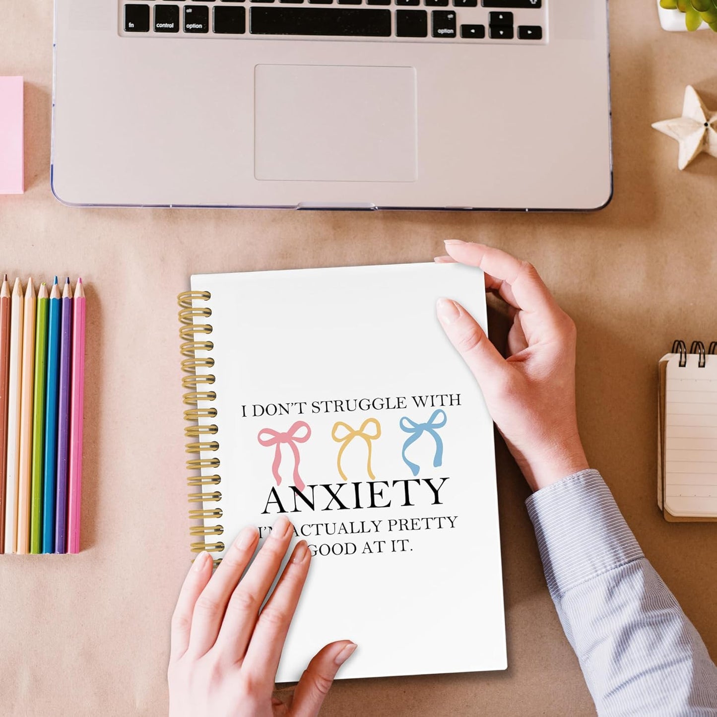 Coquette Bow Mental Health Spiral Notebook, Inspirational Journaling Notebooks for Women, Anxiety Relief Hardcover Journals for Office 160 Pages 5.5 x 8.3 Inch, Anti Anxiety Gifts for Girls