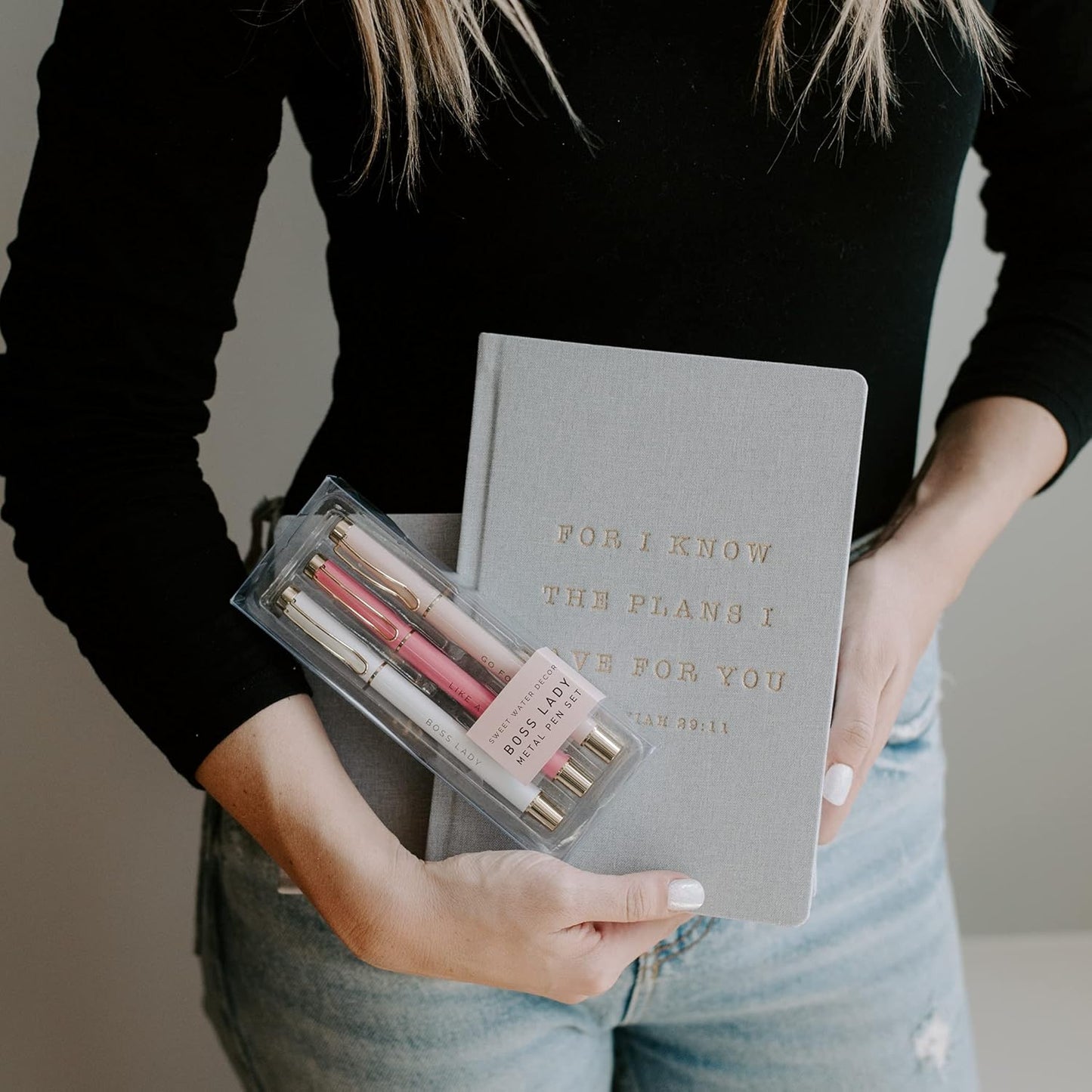 Sweet Water Decor Cute Motivational Lined Composition Notebook for Women, 100 Ruled Pages for Writing, Diary with Fabric Inspirational Cover (For I Know The Plans I Have For You)