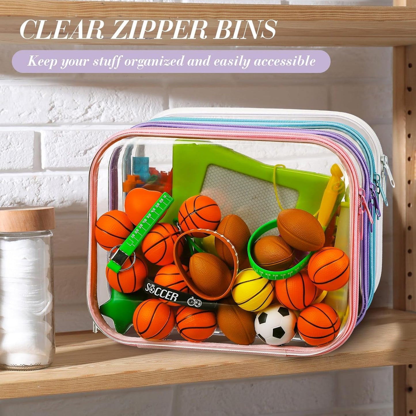 Hoolerry 4 Pcs Hard Clear Zipper Case Makeup Bags Plastic Pencil Pouch Transparent Storage Box Containers for Cosmetics, Snacks, Building Blocks, Puzzles(Multicolor,9.8 x 7.9 x 2 in)