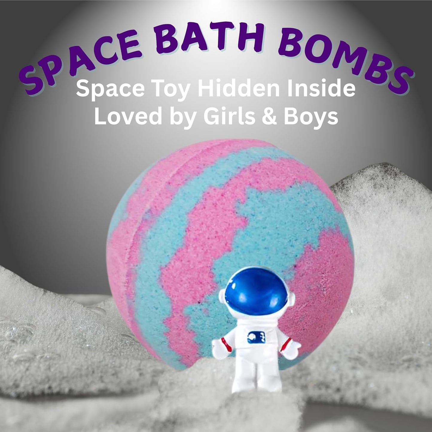 EvolutionUSA 1pc Space Bath Bomb for Boys & Girls, Planet Bath Ball with Toy Hidden Inside, Organic Hypoallerganic Childrens Bathbomb, Cosmic Fun Space Surprise, Gift Set Birthday, Christmas, Easter