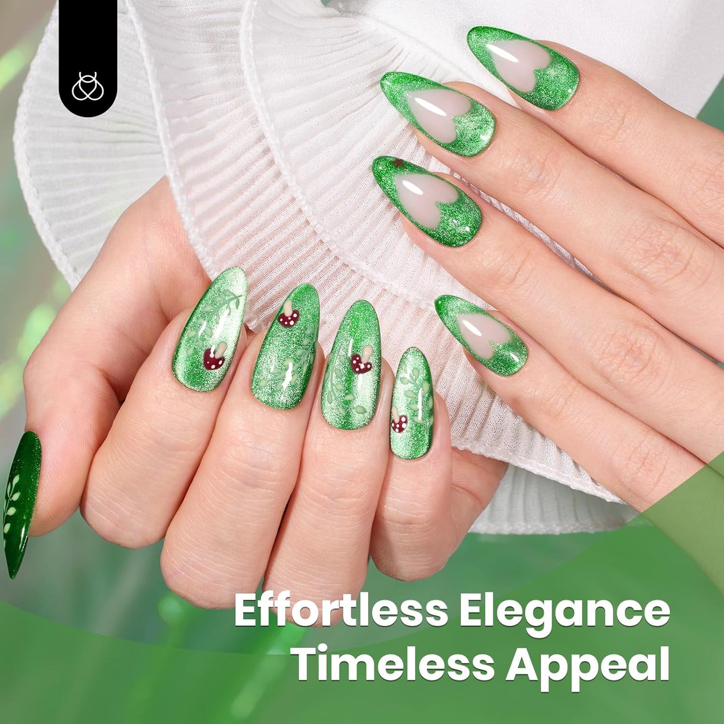 Beetles Green Cat Eye Gel Polish, 15ML Summer Emerald Green Gel Nail Polish with Magnet Soak Off UV Shimmer Velvet Gel Enchanted Glimmer Series French Nail Art Manicure Gifts for Women