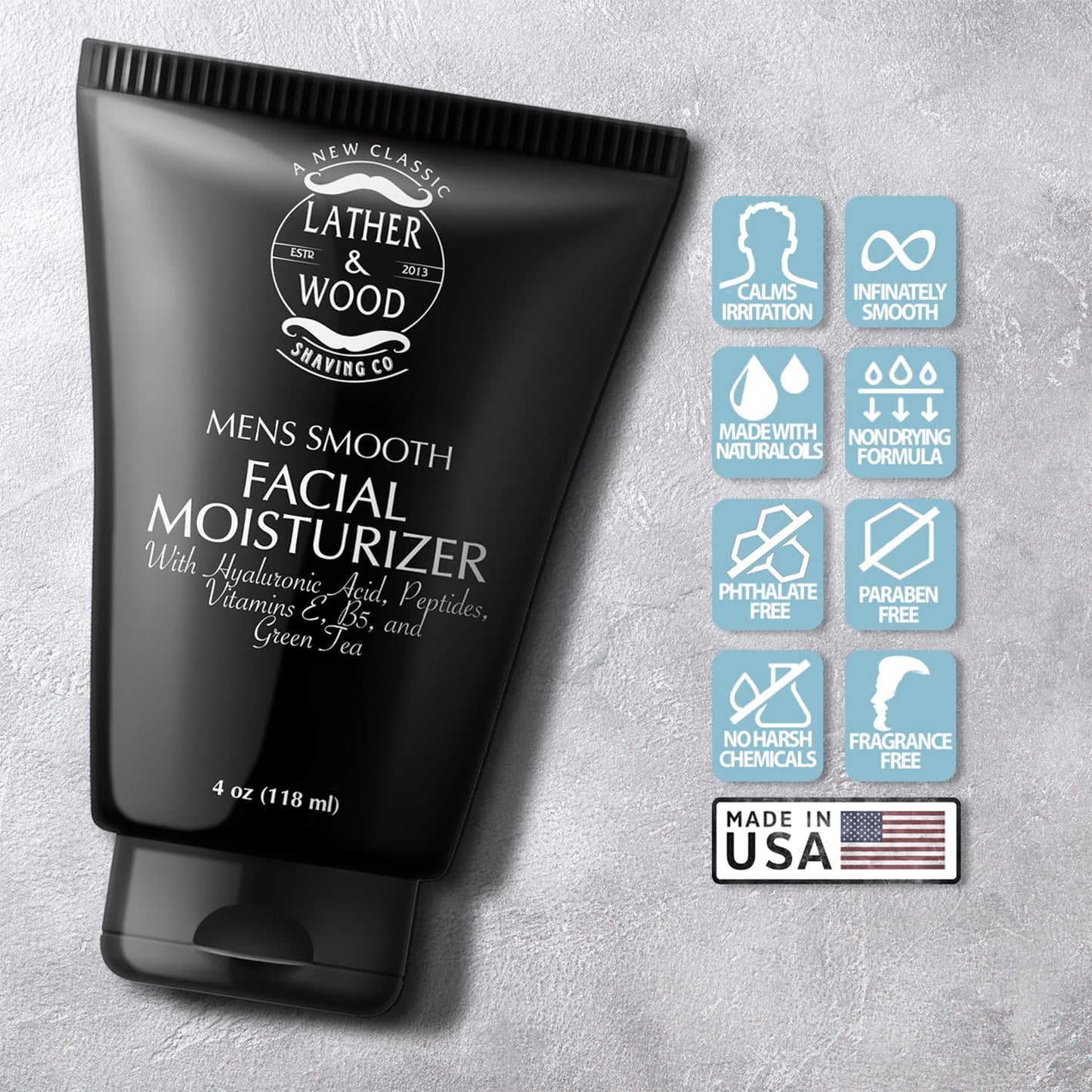 Face Moisturizer for Men - Lather & Wood's Luxurious Sophisticated Face Lotion for the Regular Guy. Fragrance-Free Facial Cream for Men. (Unscented, 4 ounce)