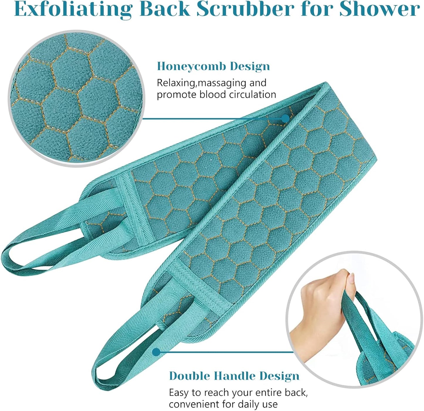 Inmorven Back Scrubber for Shower Exfoliating Body Scrubber 40 inch Double-Sided Back Exfoliator Scrub Towel, Bath Body Brush Widened Back Washer with Handle for Men and Women Green