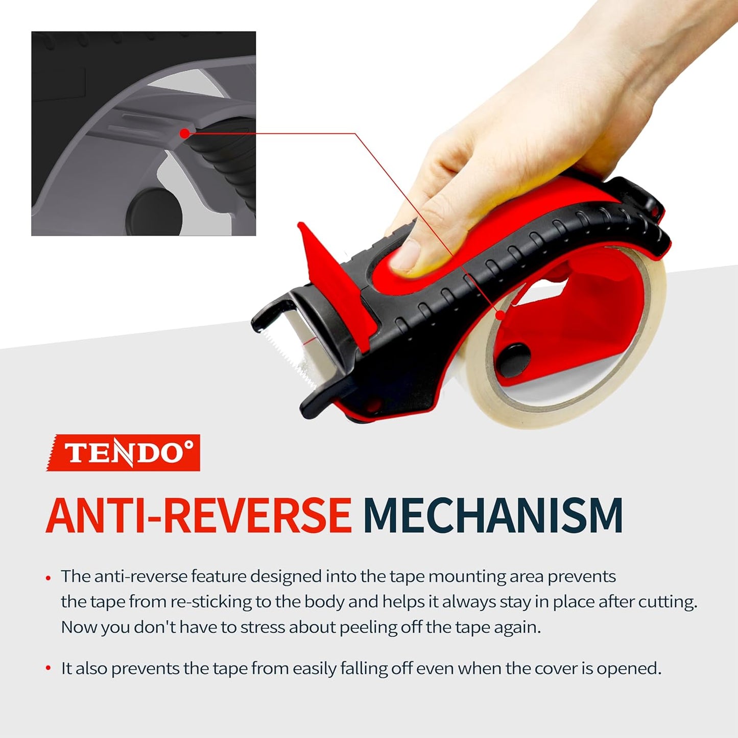 Heavy Duty Shipping Tape Dispenser: TENDO° Essential Line – Reusable, Replaceable, Eco-Friendly 2’’ Master Piece Dispenser for Pros with Patented 10° Sloped Chromium Blades - P-2200 (4th Gen.)_Red