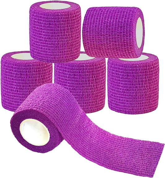 Hysiwen 6 Pack 2" x 5 Yards Self Adhesive Bandage Breathable Cohesive Wrap Self Adherent Vet Tape Self Stick Bandage Wrap for Sports, Athletic, Wrist, Ankle(Purple)
