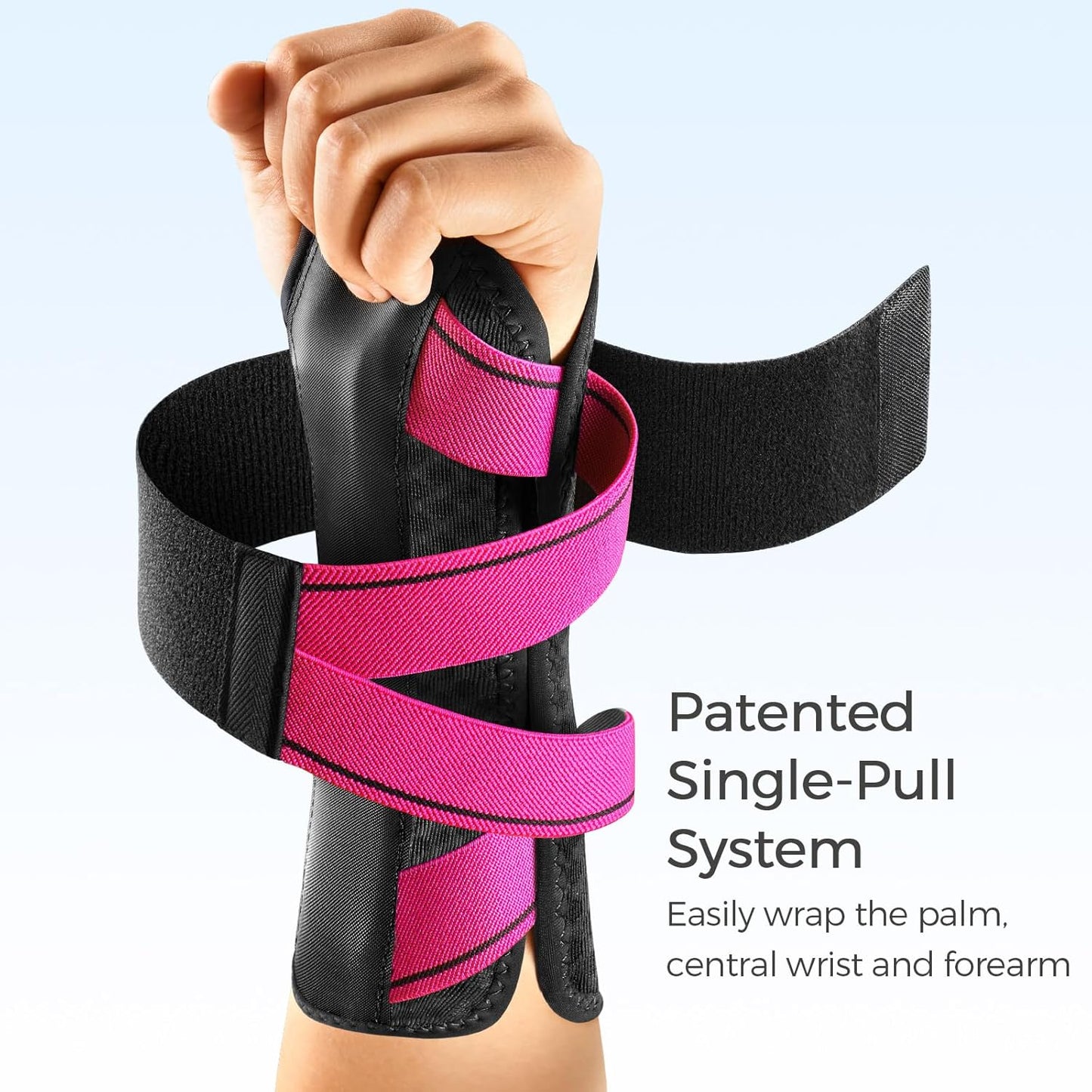 FREETOO Wrist Support Brace Left Hand for Tendonitis, Sprained Wrist, Strain, Pain Relief Wrist Splint for Carpal Tunnel, Arthritis, Wrist Immobilizer Fit Women and Men for Sleeping (S/M, Black/Pink)