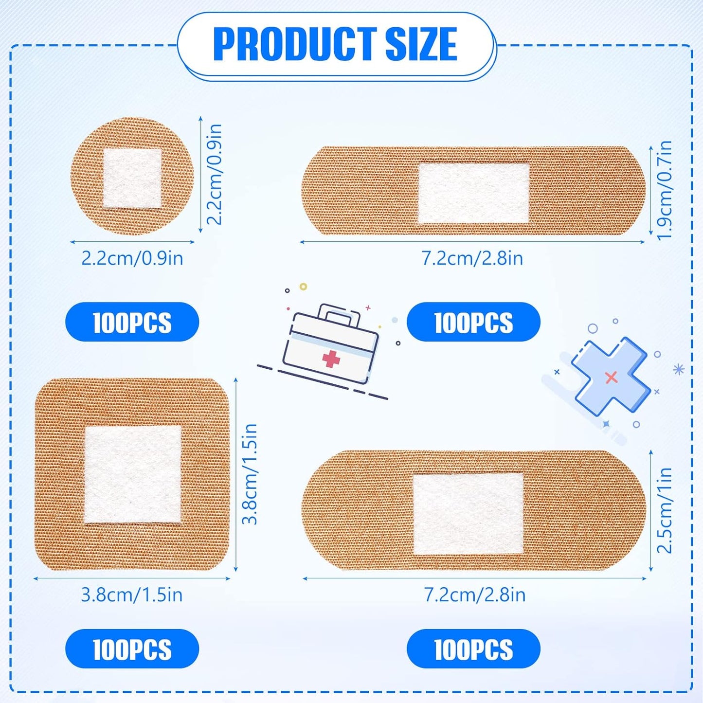 400 Pcs Flexible Fabric Adhesive Bandages Bulk Assorted Breathable Bandages for Finger Wound Family First Aid Skin Wrap(4 Styles)