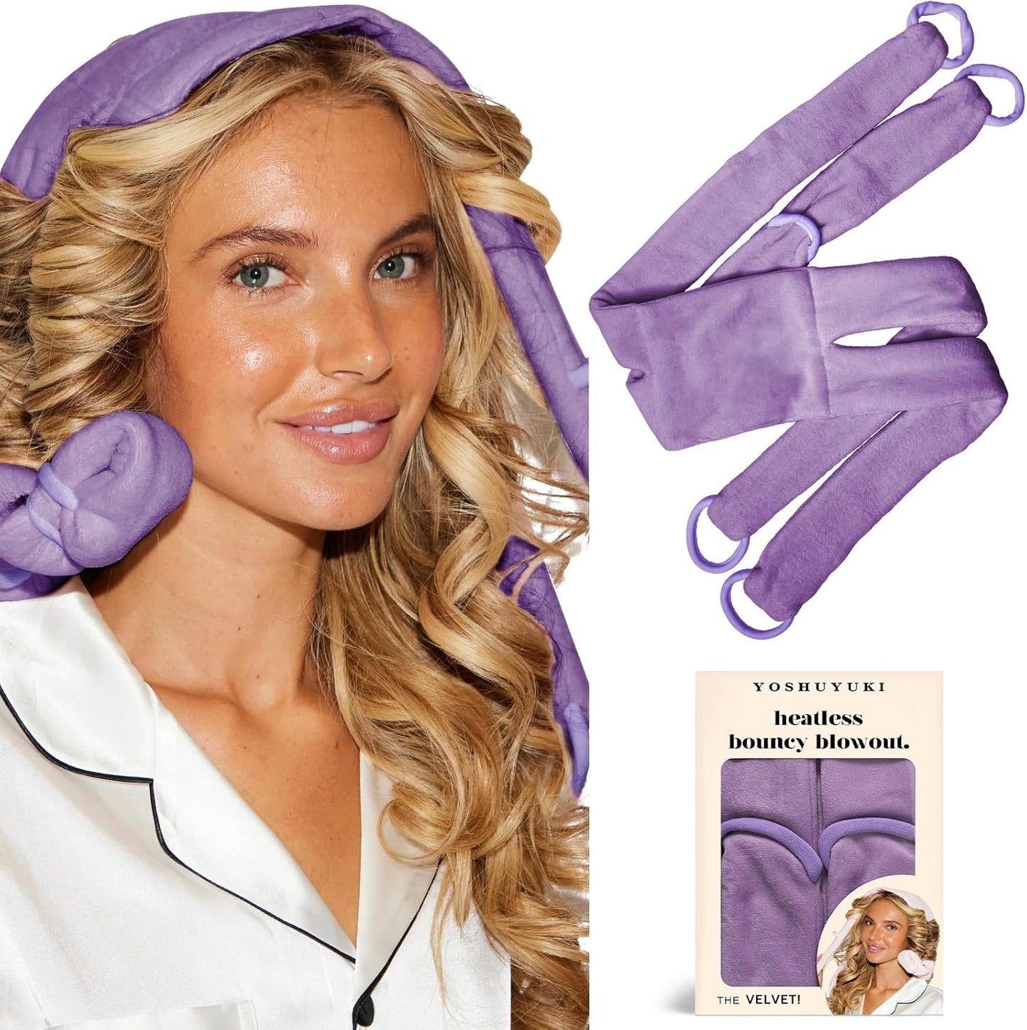 Heatless Hair Curler Overnight Curls Headband No Heat Hair Curlers Rollers to Sleep in for Long Hair, Soft Heatless Curling Ribbon Set with Clip, Hair Care Styling Tools, Lavender