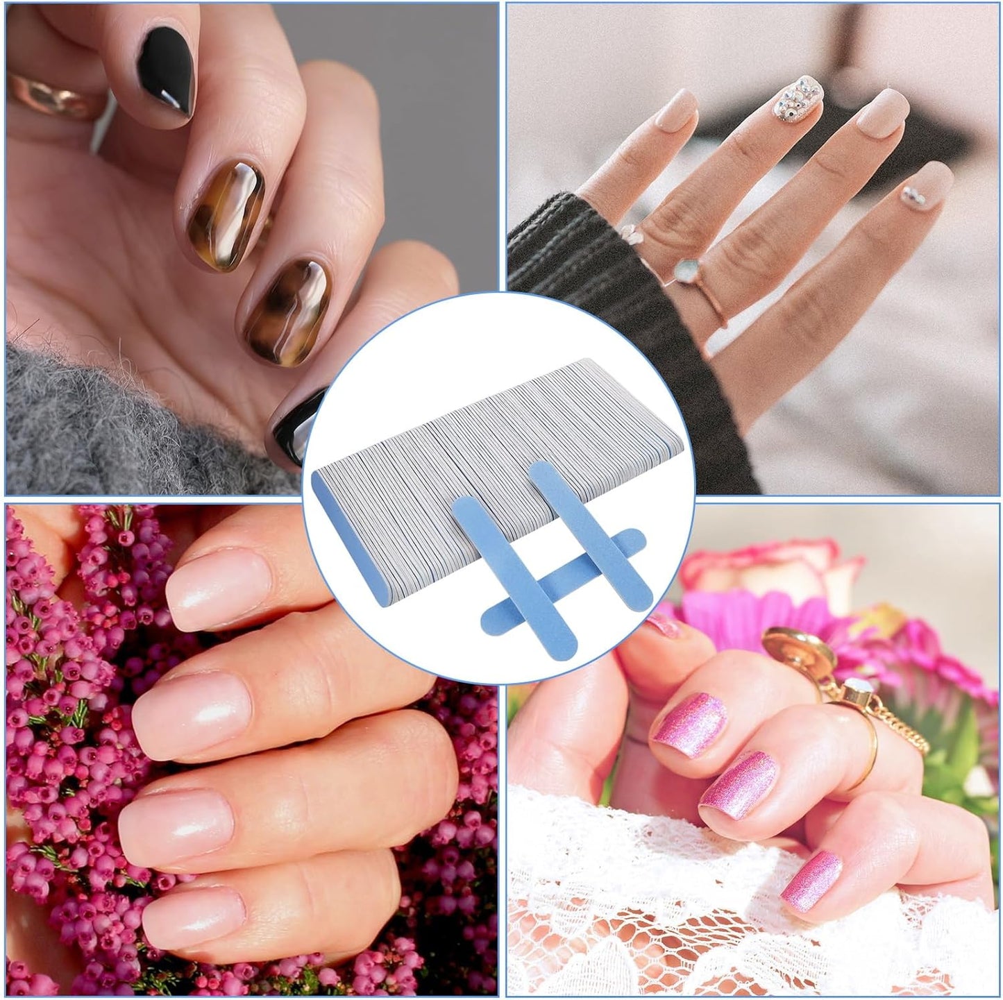 Mini Nail Files Bulk (100 Pcs), Double Sided Emery Board Nail File for Nature Nails, Manicure Tool Set Disposable Colorful Nail File for Home Salon Use Travel Size Men Women Kids Wood Board