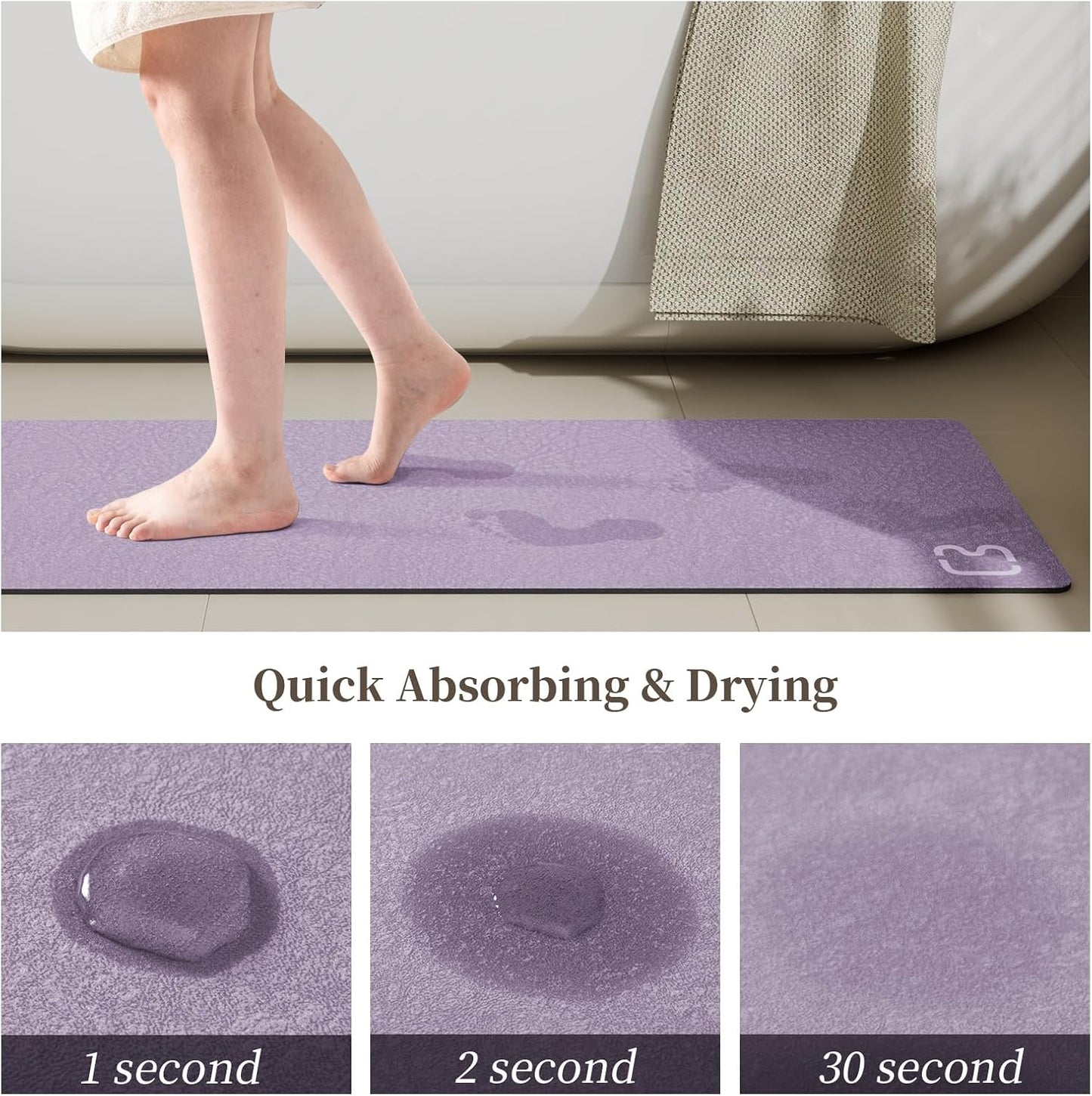 Diatomaceous Earth Bath Mat 17" x 59" Extra Long Bathroom Mat Large Fast Dry Super Absorbent Non-Slip Rubber Backed Shower Mat Bath Rugs Mats for Bathroom Floor, Tub, Shower, Sink, Lavender