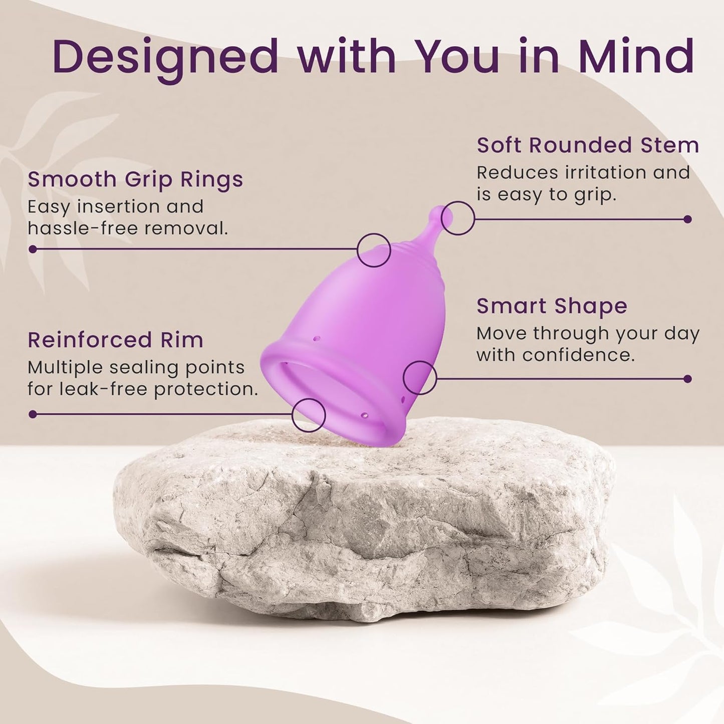 EcoBlossom Reusable Menstrual Cup Set - The Most Reliable Medical Grade Silicone Period Cups - Comfortably use for 12 Hours (2 Small Cups)