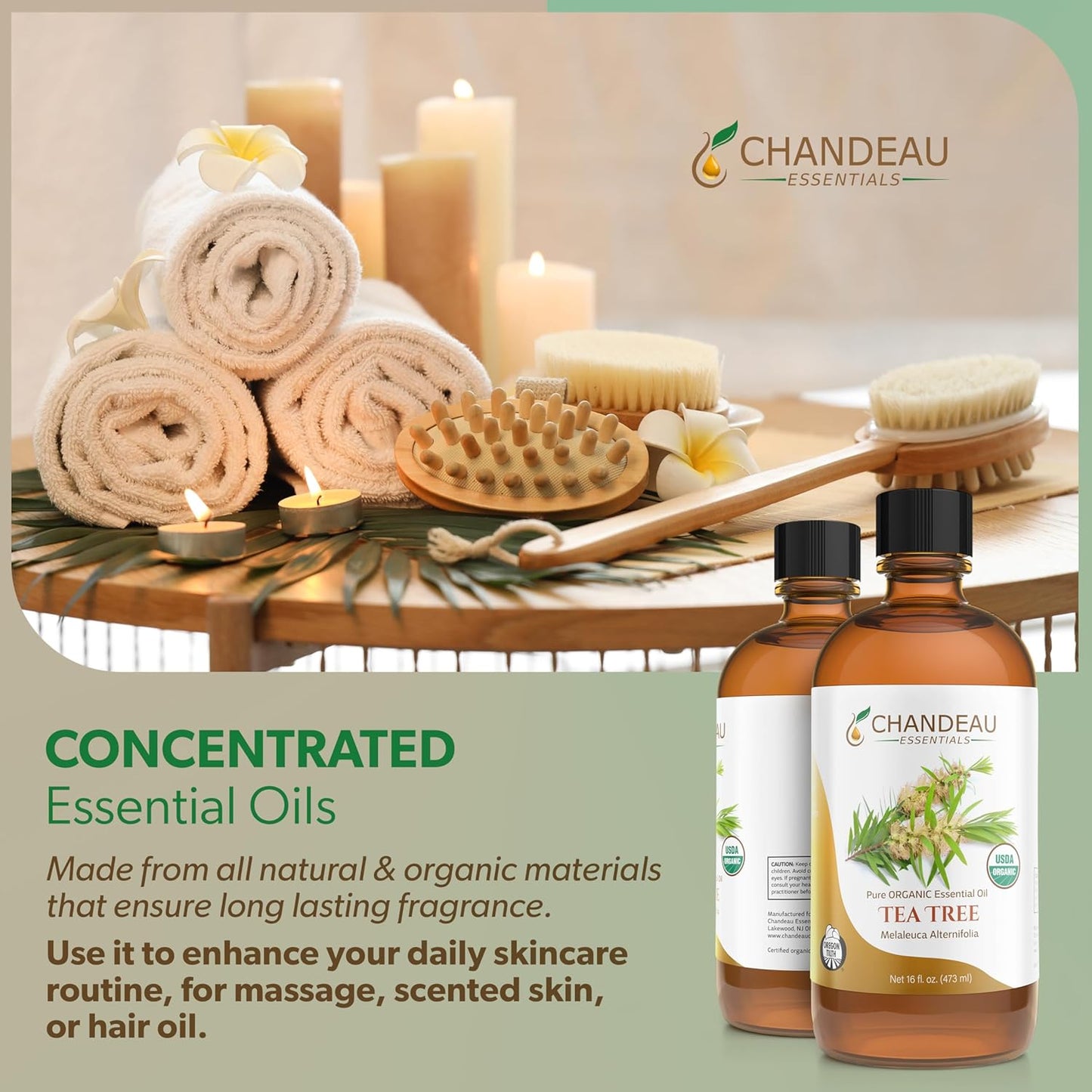 100% Pure Organic Essential Oil, Pure Tea Tree Essential Oil for Aromatherapy, Soap Making, Candles, Laundry, Perfume, Cleaners or Diffusers - Large Amber Glass Bottle, 16 oz.