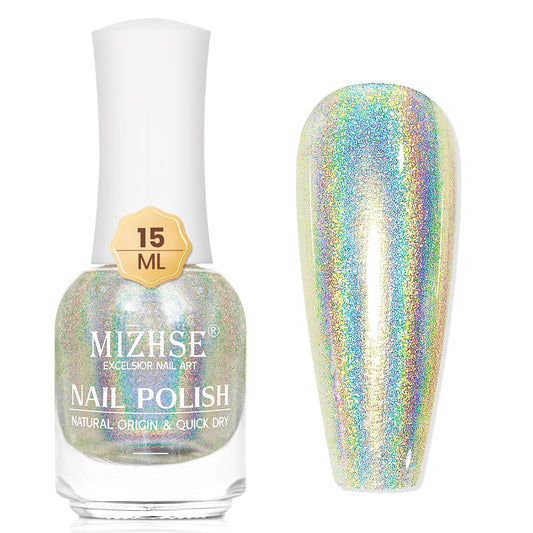 MIZHSE Holographic Nail Polish, Glitter Nail Polish Air Dry Fast, 15 ml High Glossy Shiny Nail Pigment Oil-based Laser Iridescent Chrome Nail Art Salon Manicure Home