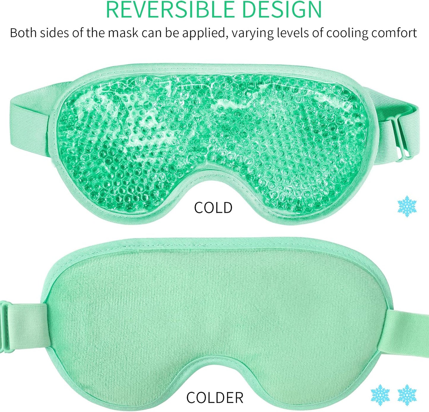 Cooling Eye Mask with Gel Bead, Reusable Cold Compress Ice Pack Sleeping Eye Cooling Pads for After Eyelid Surgery, Puffiness, Puffy Eyes, Headache, Migraine Relief (Green)