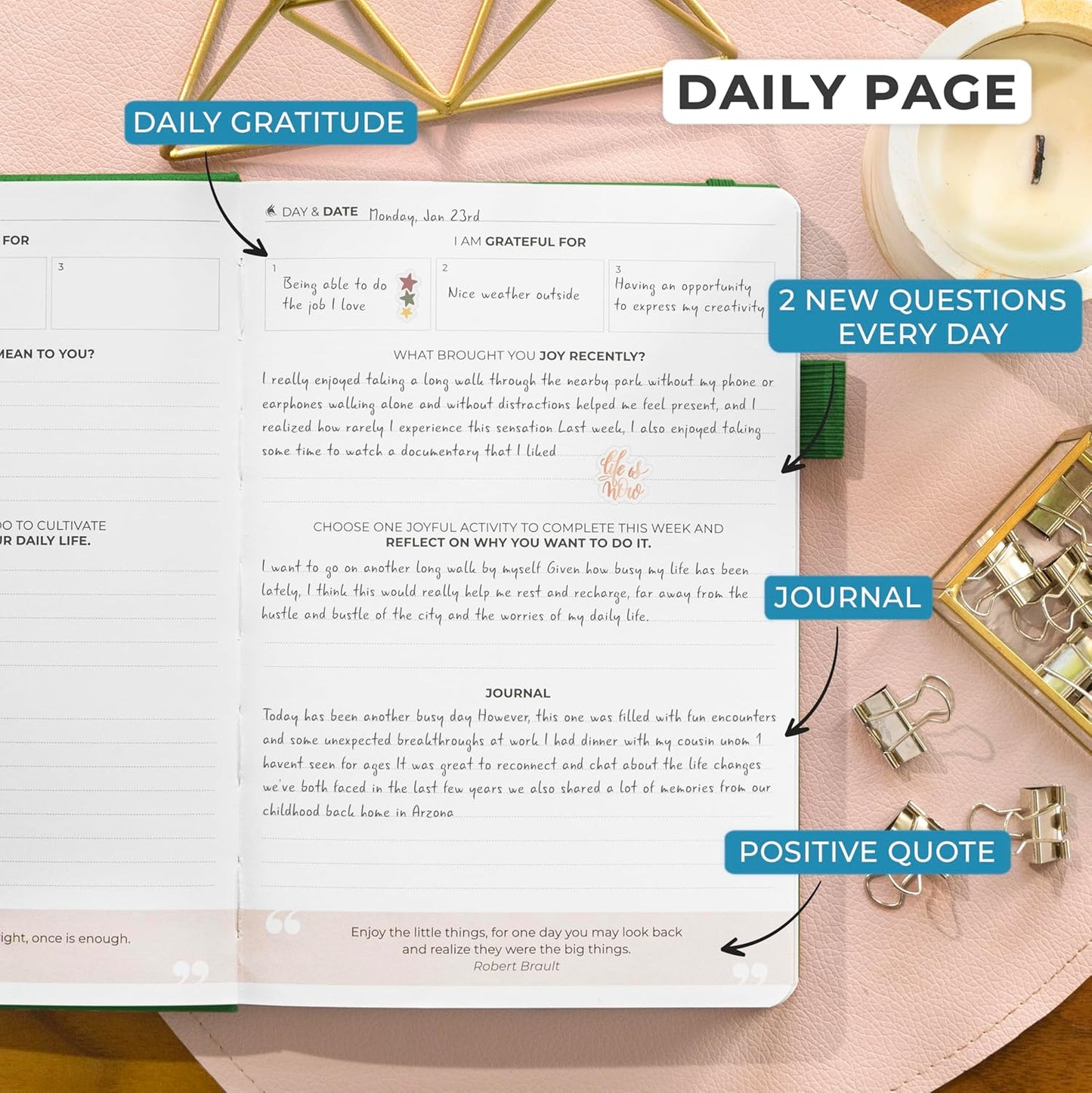 Clever Fox Happiness Notebook – Daily Positivity Journal for Women with Prompts & Positive Quotes – Affirmation & Self Esteem Gifts (Forest Green)