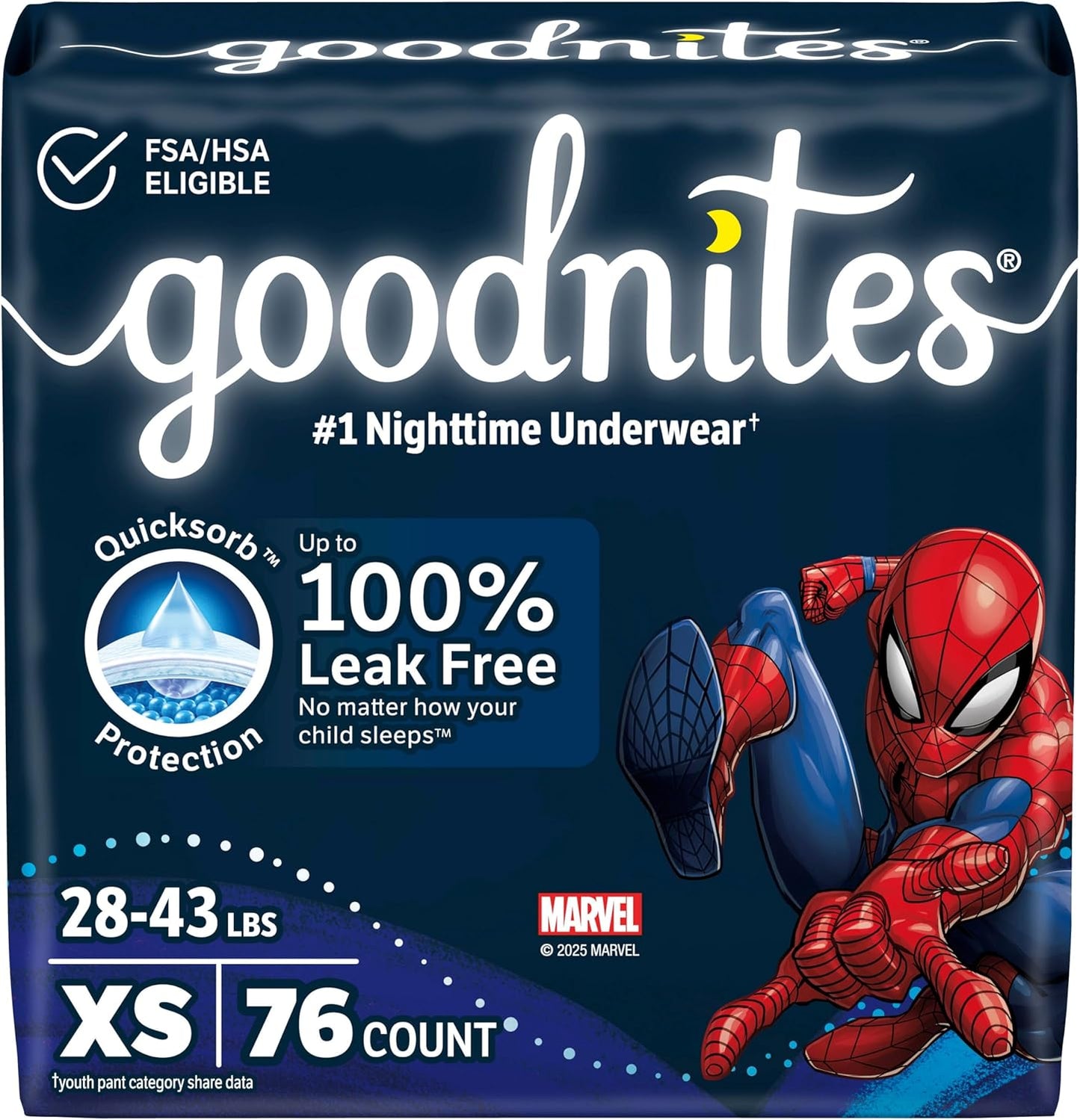 Goodnites Boys' Nighttime Bedwetting Underwear, Size Extra Small (28-43 lbs), 76 Ct (2 Packs of 38), Packaging May Vary
