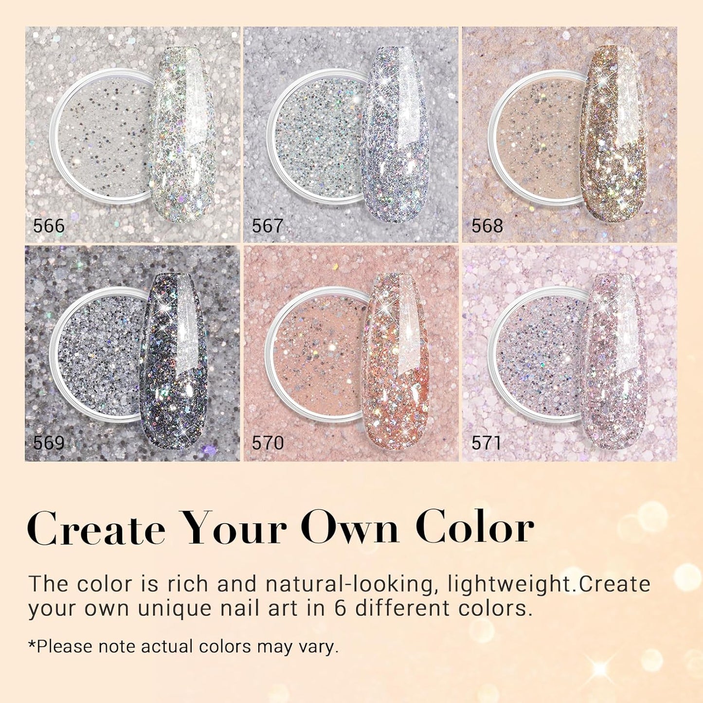 AZUREBEAUTY Dip Powder Nail Set, Silver Pink Black Golden Yellow Glitter Sparkly Shiny Chrome Platinum, 6 Colors All Seasons Dipping Powder Starter Kit Nail Art Manicure Salon, No Need Nail Lamp Cured