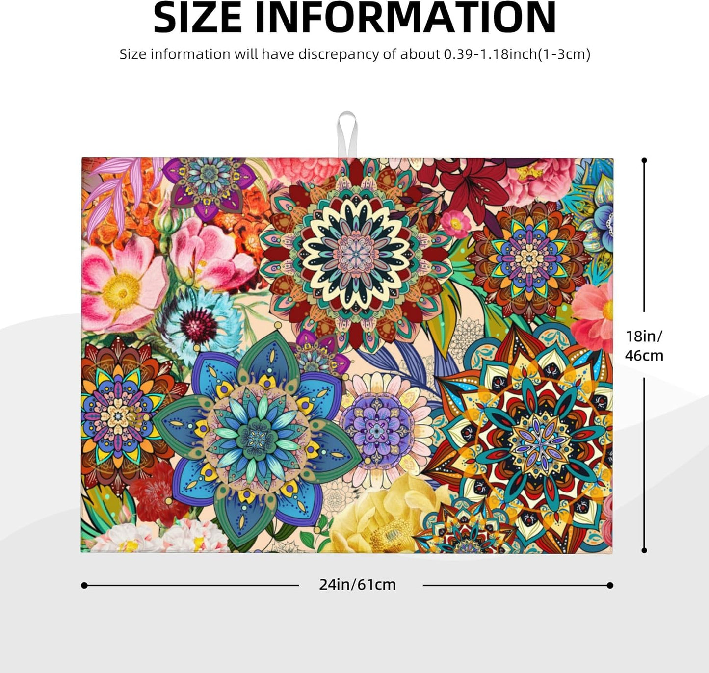 Colorful Flowers Dish Drying Mat for Kitchen Counter Absorbent Reversible Boho Floral Drying Pad Kitchen Decor Dish Drainer Rack Mats 18"x24"