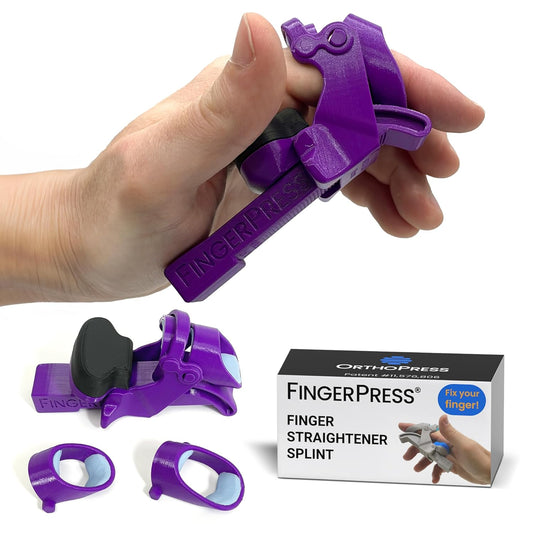 Finger Straightener | PIP Extension Orthosis/Splint For Bent Fingers, PIP Flexion Contractures | Adjustable Joint Stretcher Device | Made in USA | Purple/Large