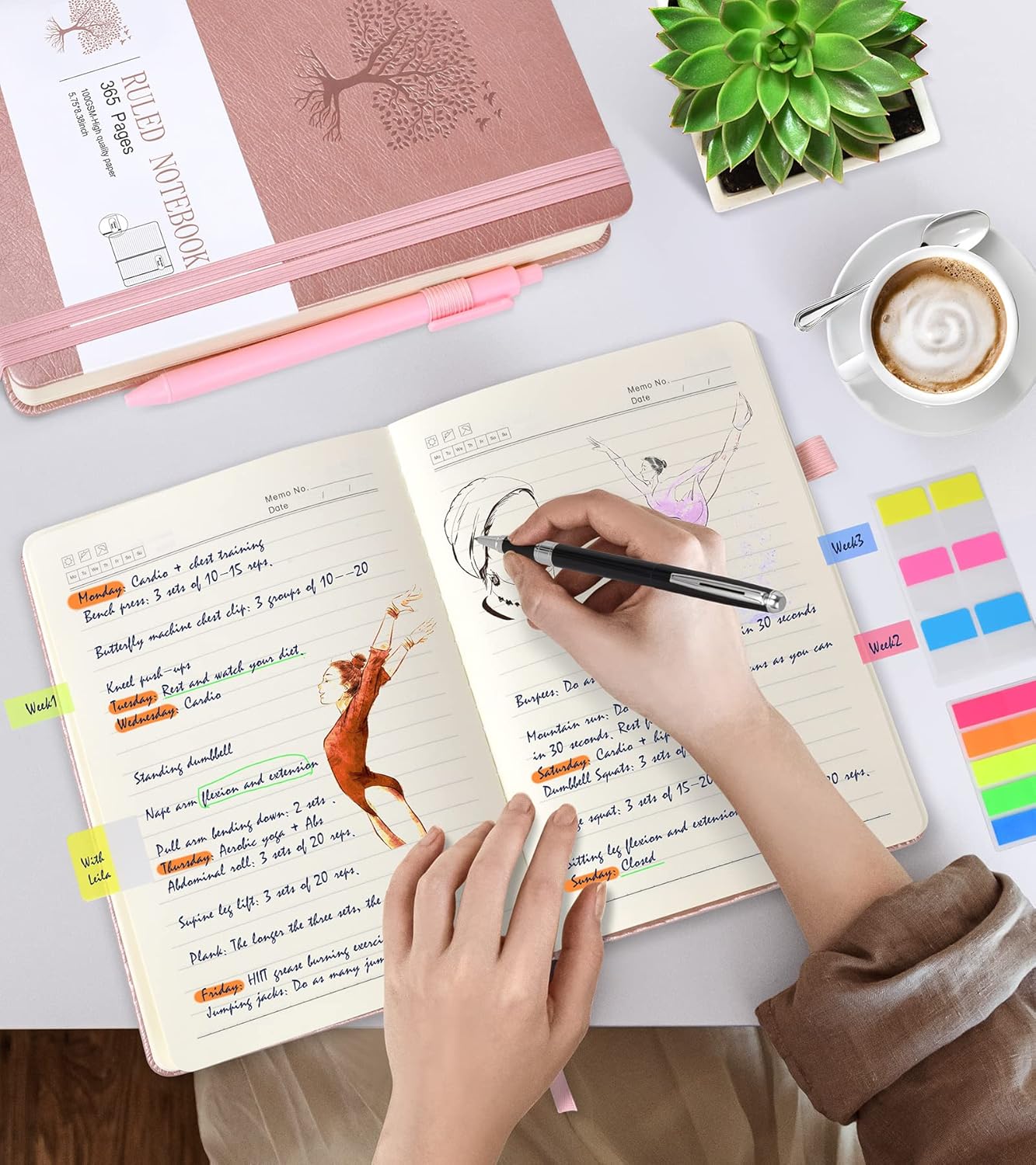 Lined Journal Notebook -365 Pages A5 Thick Journals for Writing Ruled Notebook, Pink Hardcover Leather Journals for Women Men, Daily Journal Notebook for Work, Note Taking ( 5.75'' X 8.38'' Rose Gold)