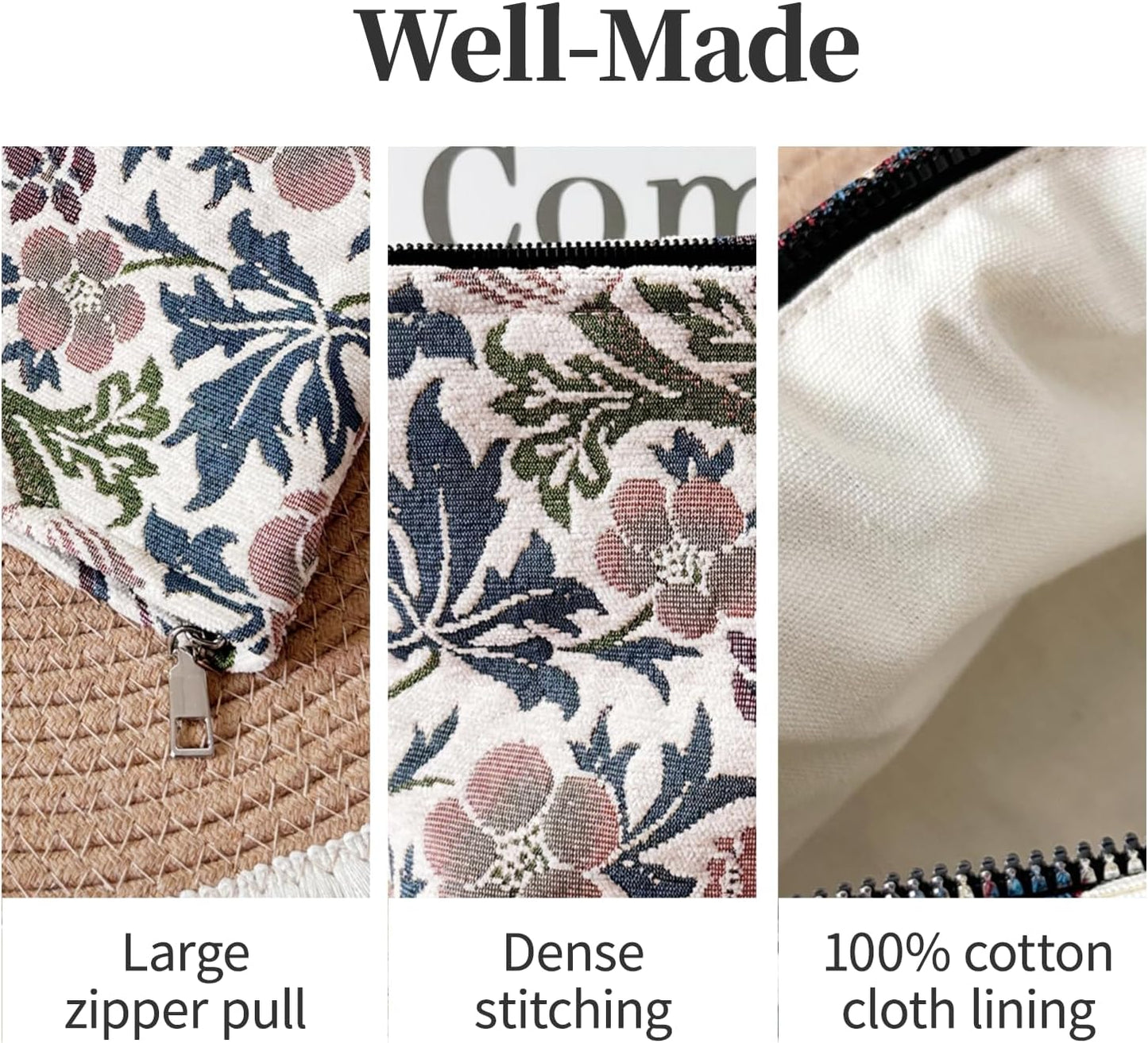 Floral Makeup Bag for Women, Make Up Bag for Purse, Thick Chenille Flower Cosmetic Bag, Makeup Pouch with Zipper Lining, Pouch Bag for Travel Daily Use Storage Gift, Makeup Zipper Pouch