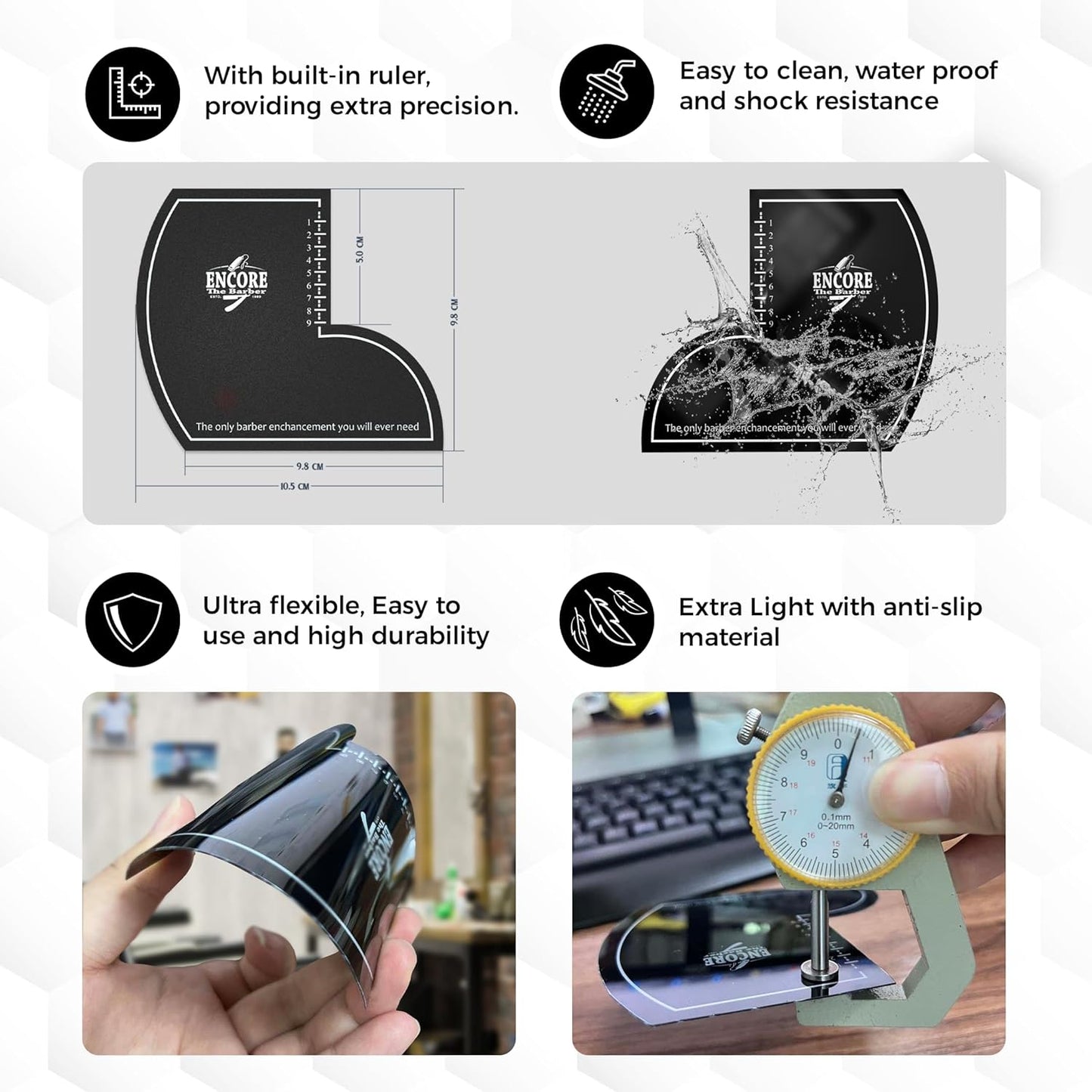 Enhancement Card (Black) | for barbers | crispy lines | hairline repair | Beard lineup | Outline shapeup tool | Design ruler | fiber application guide | waterproof