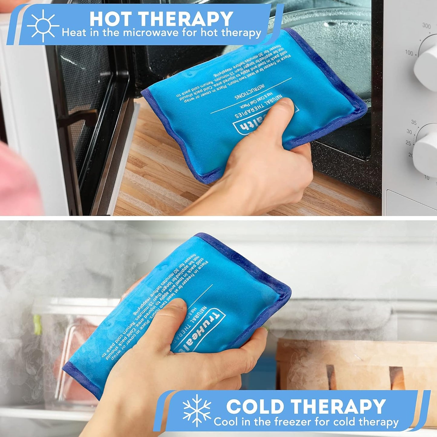 Ice Pack - Small Blue, 2 Count - Reusable Ice Packs for Injuries - Hot & Cold Reusable Gel Therapy for Back, Hip & Waist - Leak-Free Flexible Design