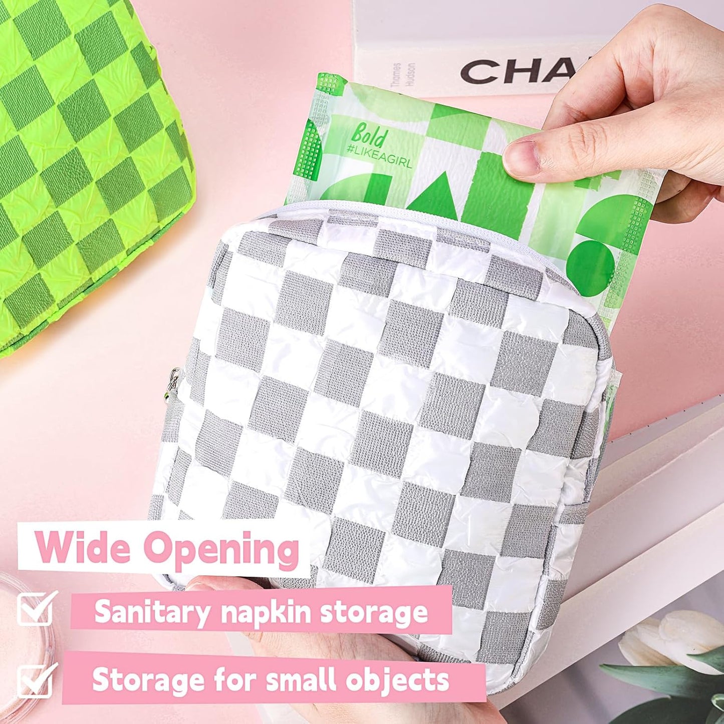 Desing Wish Sanitary Napkin Storage Bag Polyester Fabric Period Bag for Teen Girls Sanitary Pad Pouch for Sanitary Napkins/Tampons/Panty Liners Privacy Protector Pad Bag (Bubble Dazzling Pink)