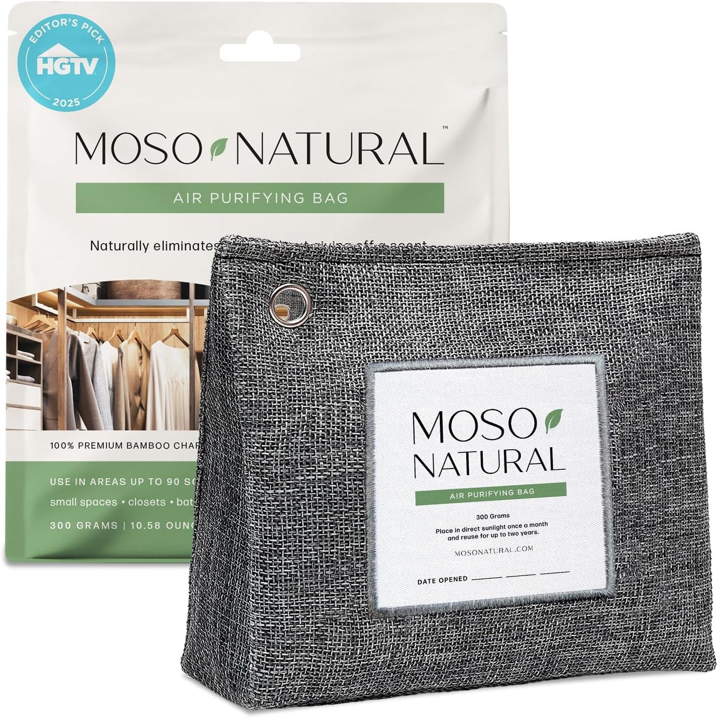 Moso Natural Air Purifying Bag 300g (10.58oz) Premium Bamboo Charcoal Odor Absorber for Home & Pet, Closet Odor Eliminator & Small Room Deodorizer, Charcoal Bags Last 2 Years, Unscented