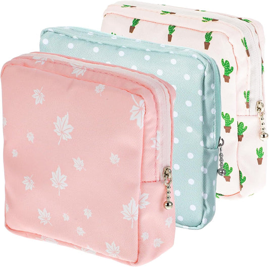 3Pcs Period Pouches for Teen Girls, Sanitary Napkin Storage Pad Pouch, Portable Menstrual Tampon Pad Holder Feminine First Period Bag for School