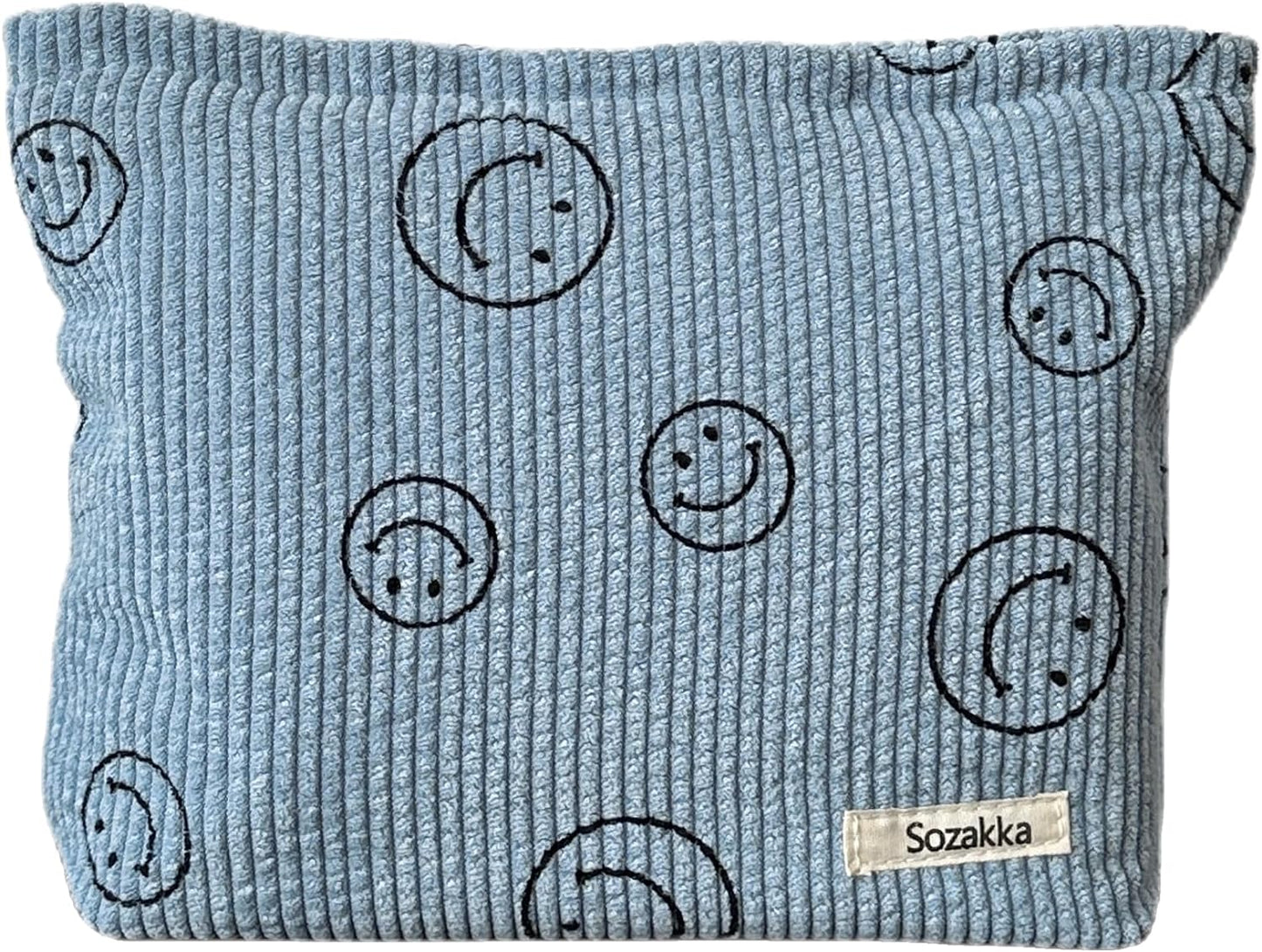 Cosmetic Bags for Women - Corduroy Cosmetic Bag Aesthetic Women Handbags Purses Smile Dots Makeup Organizer Storage Makeup Bag Girls Case Bags (A-Blue)