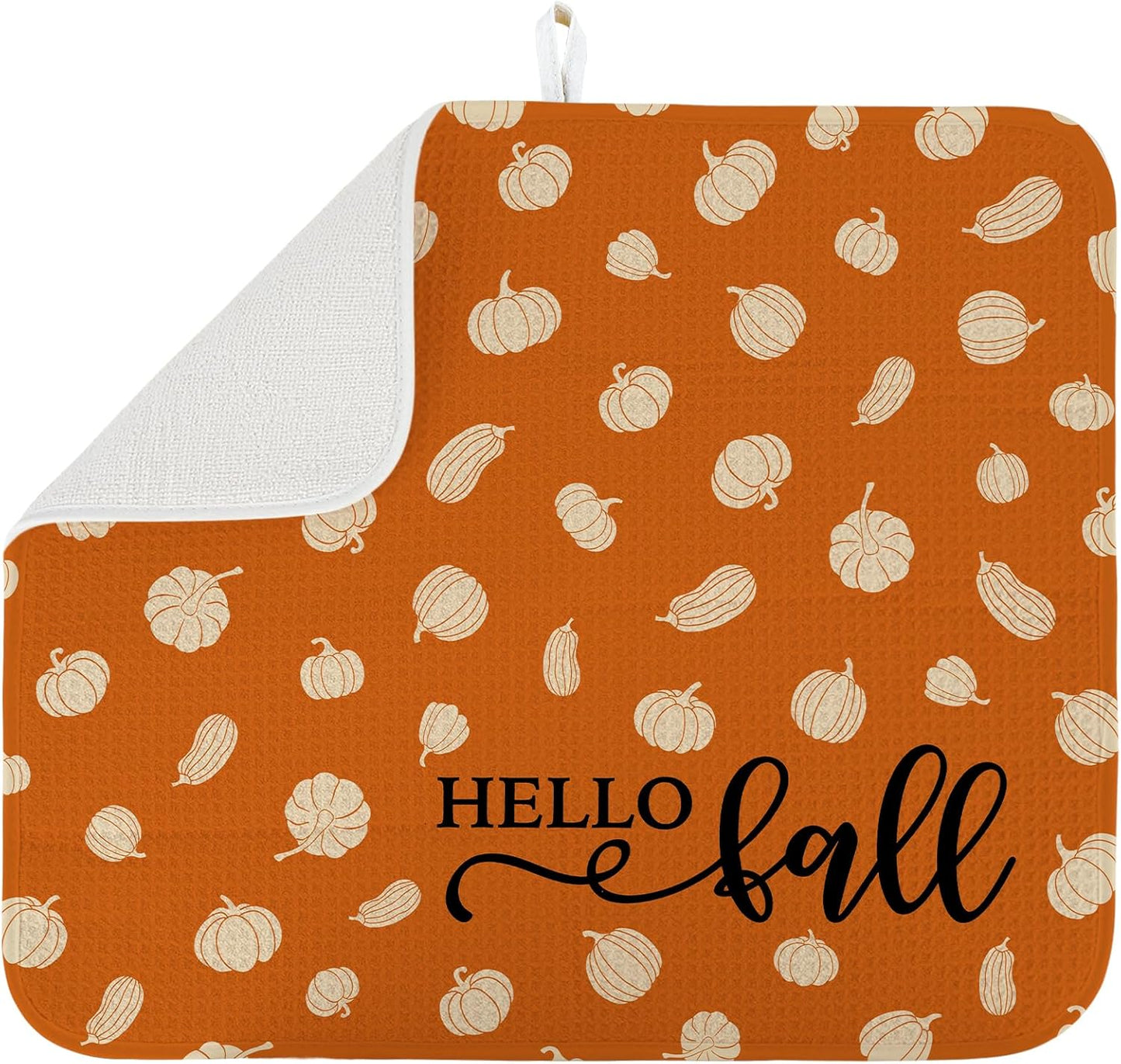 Dish Drying Mat for Kitchen Counter Large 18" x 24" Fall Pumpkin Absorbent Microfiber Dishes Drainer Rack Mats Pad Reusable Washable