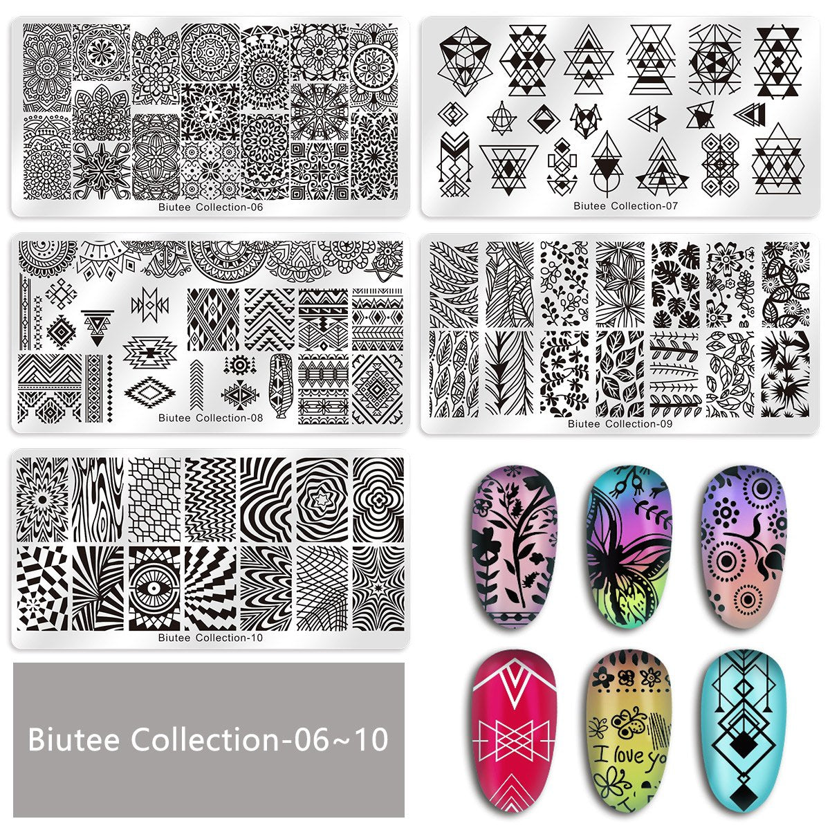 Biutee 19pcs Nail Stamp Plates set 15 plate 1Stamper 2Scraper 1storage bag Nails Art Stamping Plate Scraper Stamper Set Leaves Flowers Animal Nail plate Template Image Plate