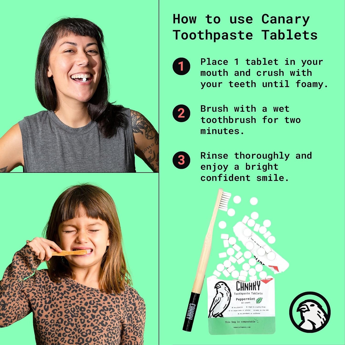 Canary Nano Hydroxyapatite Toothpaste Tablets Wintergreen - Remineralizing, Fluoride Free, All Natural Tabs with Xylitol - Great for Travel, Plastic Free - 126 Count