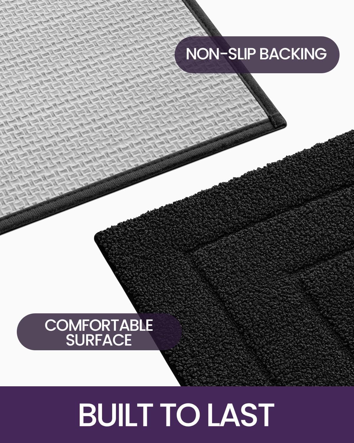 DEXI Bathroom Rug 36x24, Non Slip Washable Bath Mat for Shower Floor, Absorbent Soft Bathmat with Rubber Backing, Quick Dry Microfiber Carpet, Black